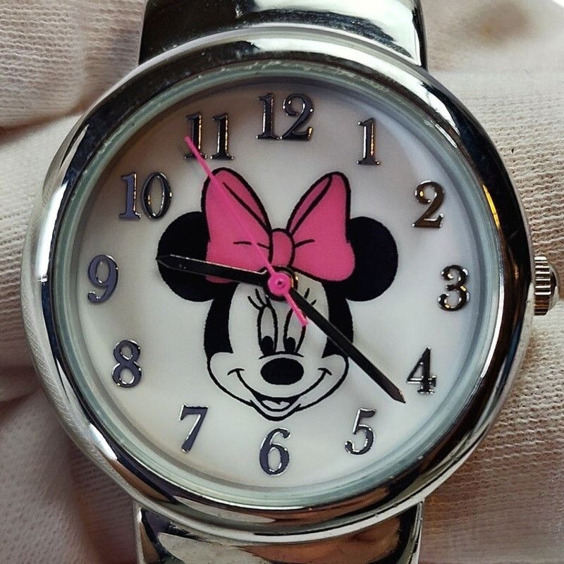 Disney Disney Minnie Mouse Pink Bangle Bracelet Watch Silver Tone Size ONE SIZE - 1 Thumbnail