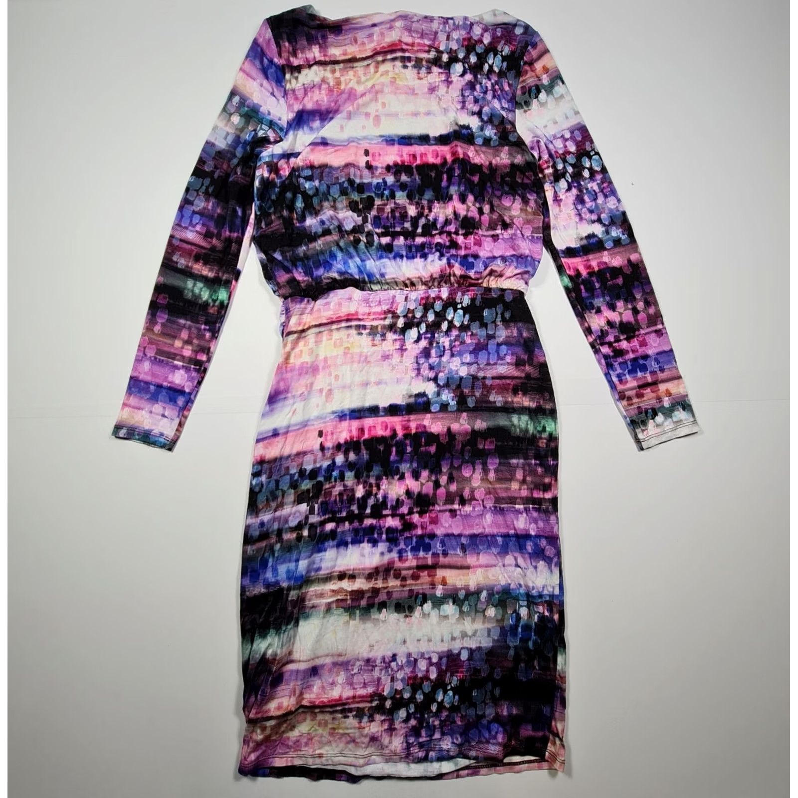 Vintage Phase Eight Pink Dress Midi Long Sleeve Tie Dye 12 UK Womens Pencil Dress Size XL / US 12-14 / IT 48-50 - 5 Thumbnail
