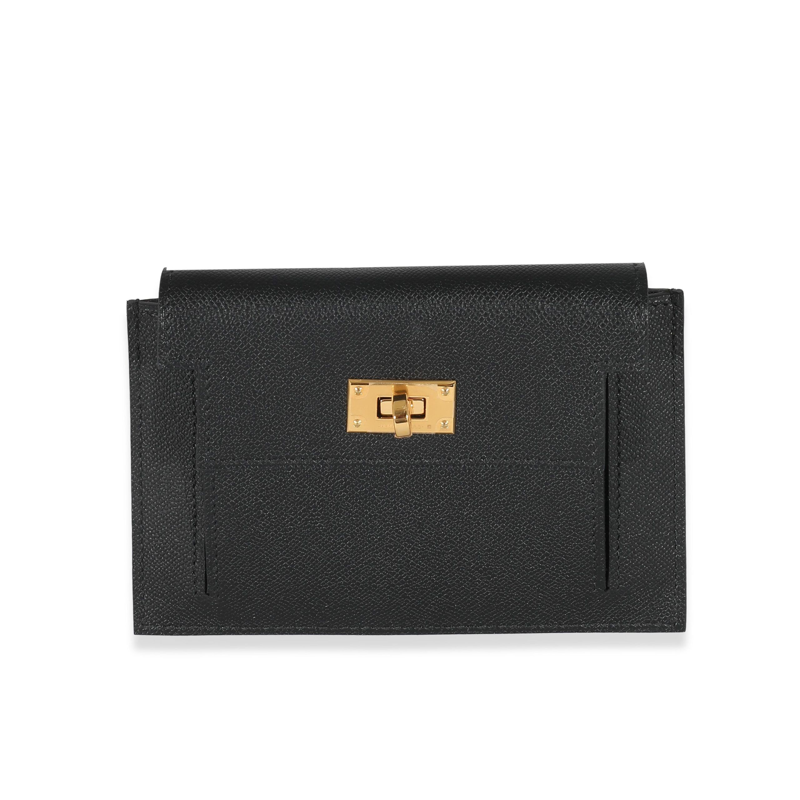 image of Hermes Black Epsom Kelly Pocket Compact Wallet, Women's
