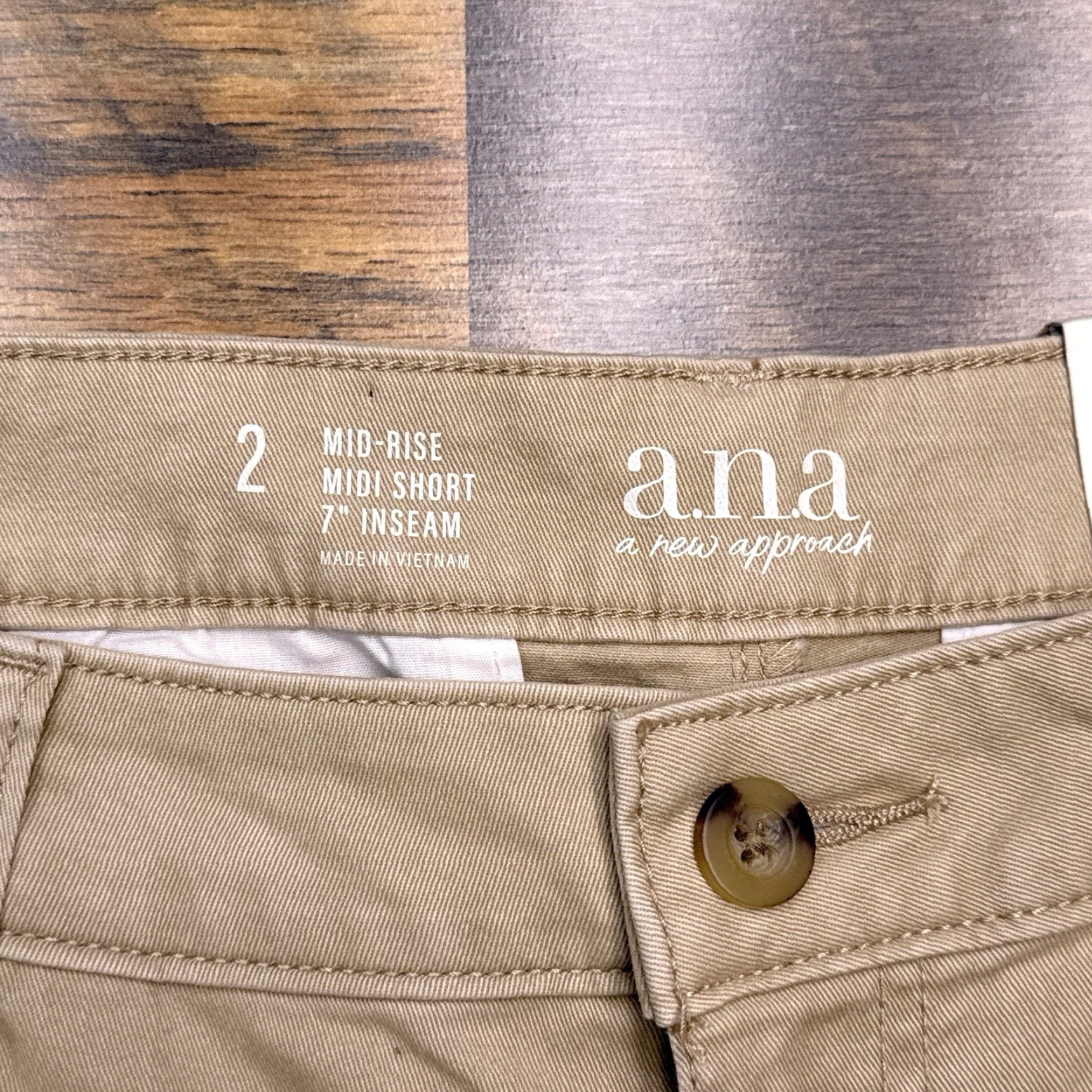 Vintage Ana a.n.a Mid Rise Midi Short Womens 2 Brown Cotton Spandex Twill Stretch Chino Zip Casual 6.5 In Inseam Womens Size 26" / US 2 / IT 38 - 7 Thumbnail