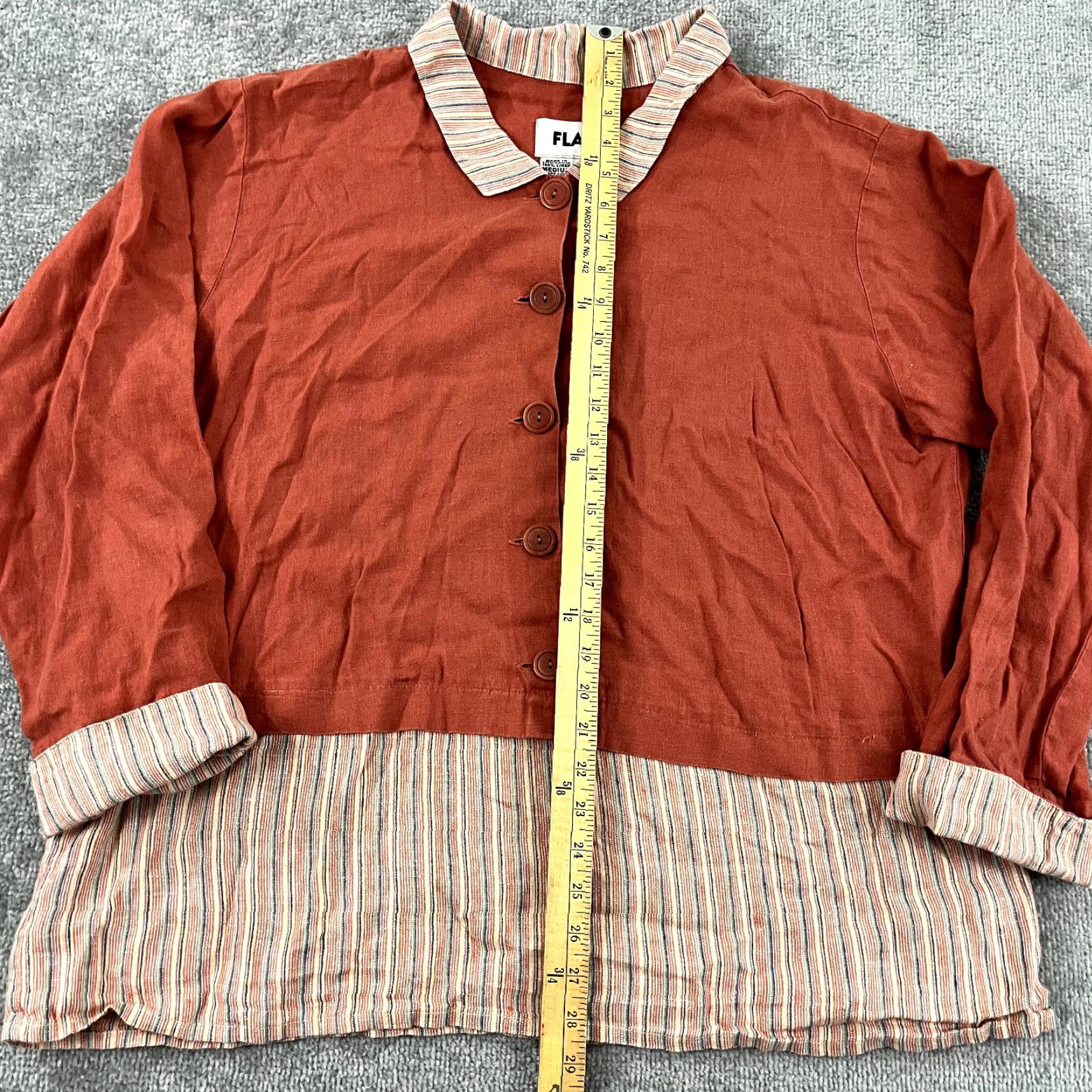 FLAX FLAX Shirt Womens Medium Orange Striped 100% Linen Tunic Top Lagenlook Button Up Size M / US 6-8 / IT 42-44 - 3 Thumbnail