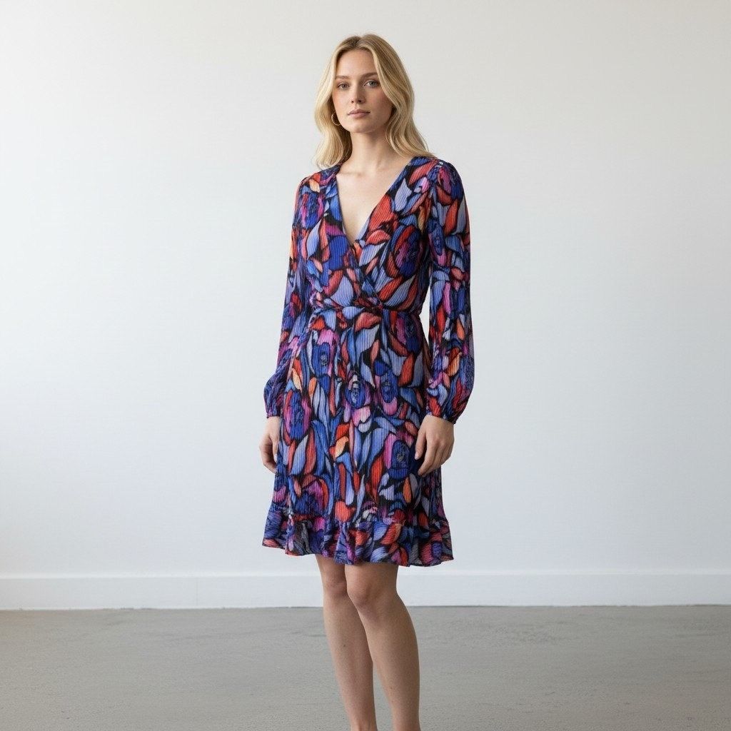 MILLY Milly Liv Dream Rose Print Dress Womens 4 Blue Pleated Artsy Size S / US 4 / IT 40 - 16 Thumbnail