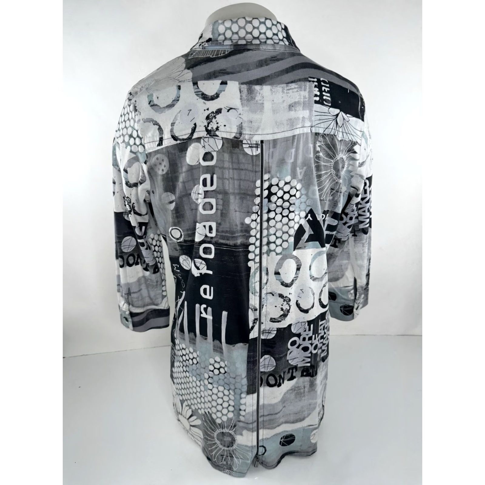 Vintage Dolcezza Blouse C8 Zip Back Womens L Shirt Black / Gray / White Dress Top Size L / US 10 / IT 46 - 4 Thumbnail