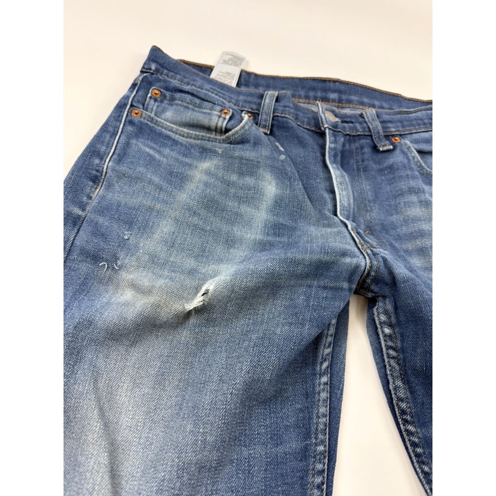 Levi's Levi's 514 Jeans Mens 33W 29L Blue Medium Wash Regular Straight Distressed Stretch Denim Size US 33 - 2 Thumbnail
