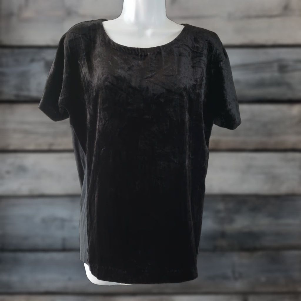 Lucky Brand Lucky Brand Womens Velvet Top XS Solid Black Short Sleeve Zipper Blouse Size XS / US 0-2 / IT 36-38 - 1 Thumbnail