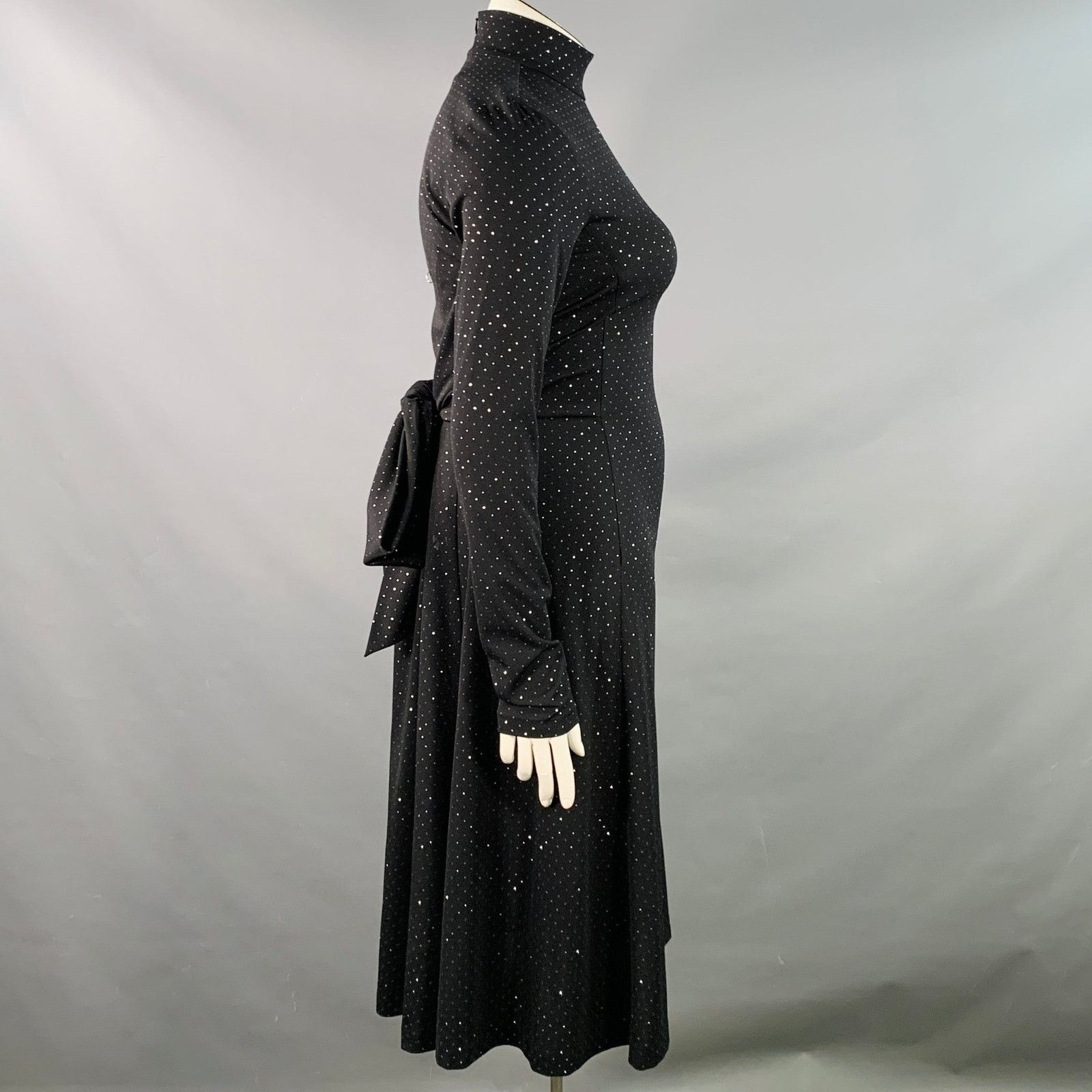 Marc Jacobs Black Silver Dots Long Sleeve High Neck Bow A-Line Dress Size L / US 10 / IT 46 - 3 Thumbnail