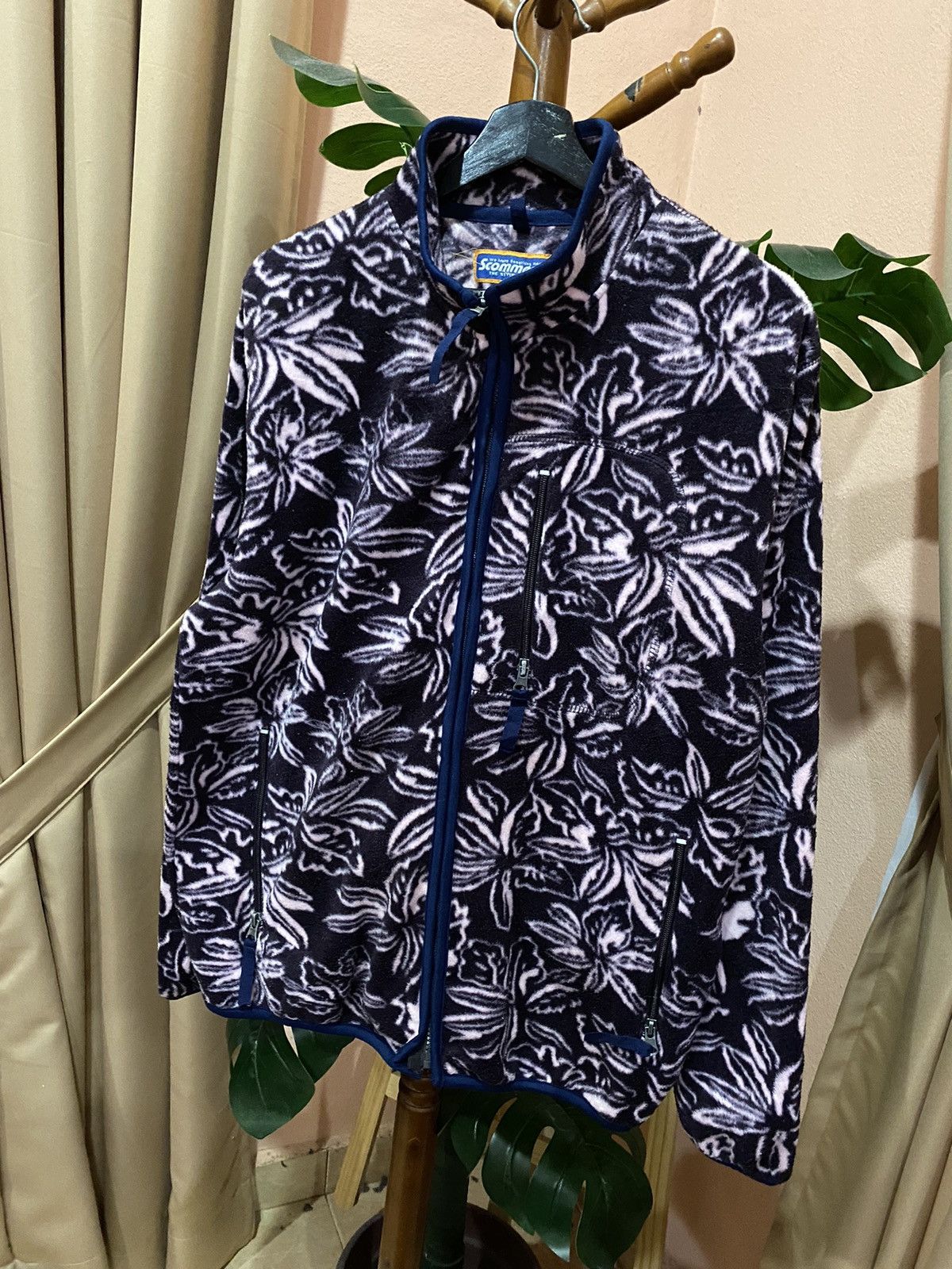 Vintage Scommessa Vintage Fleece Jacket Black & White Floral Pattern Size US L / EU 52-54 / 3 - 2 Thumbnail