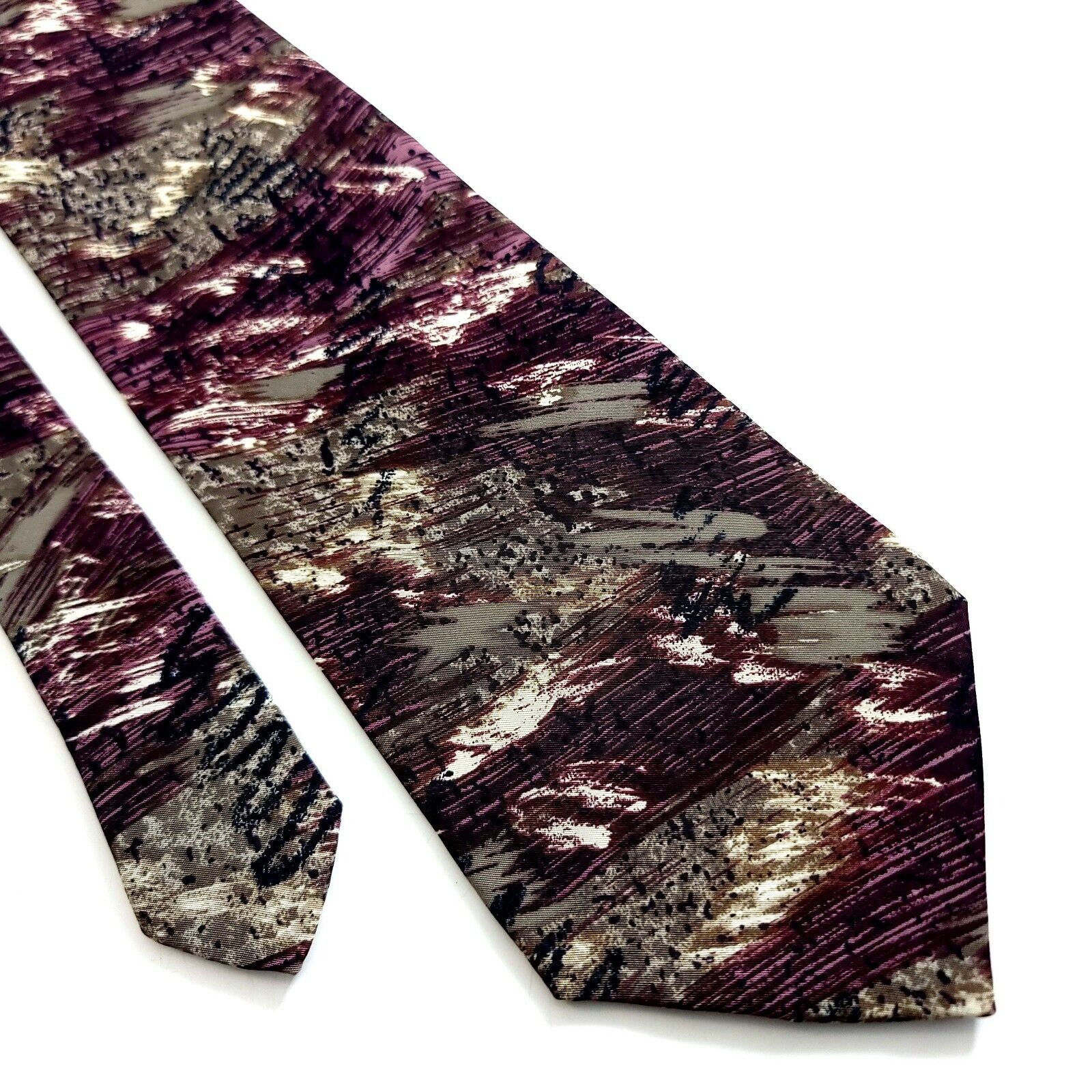 Towncraft Towncraft Purple Beige Abstract Print Short Wide Silk Tie Size ONE SIZE - 1 Thumbnail