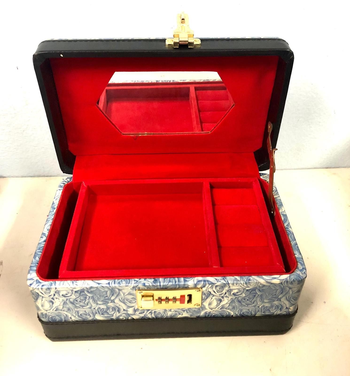 Designer Jewelry Toiletry Makeup Briefcase Carrying Bag Blue Roses Size ONE SIZE - 2 Thumbnail