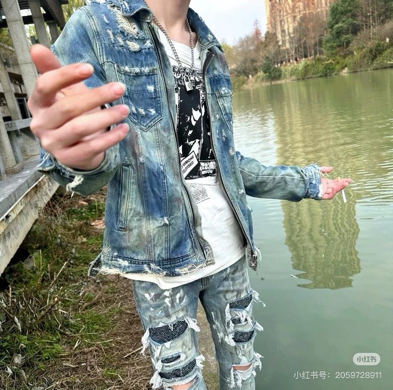 Amiri Amiri Original Year Oily Stain Destroyed Zip-Up Denim Jack Size US M / EU 48-50 / 2 - 9 Thumbnail