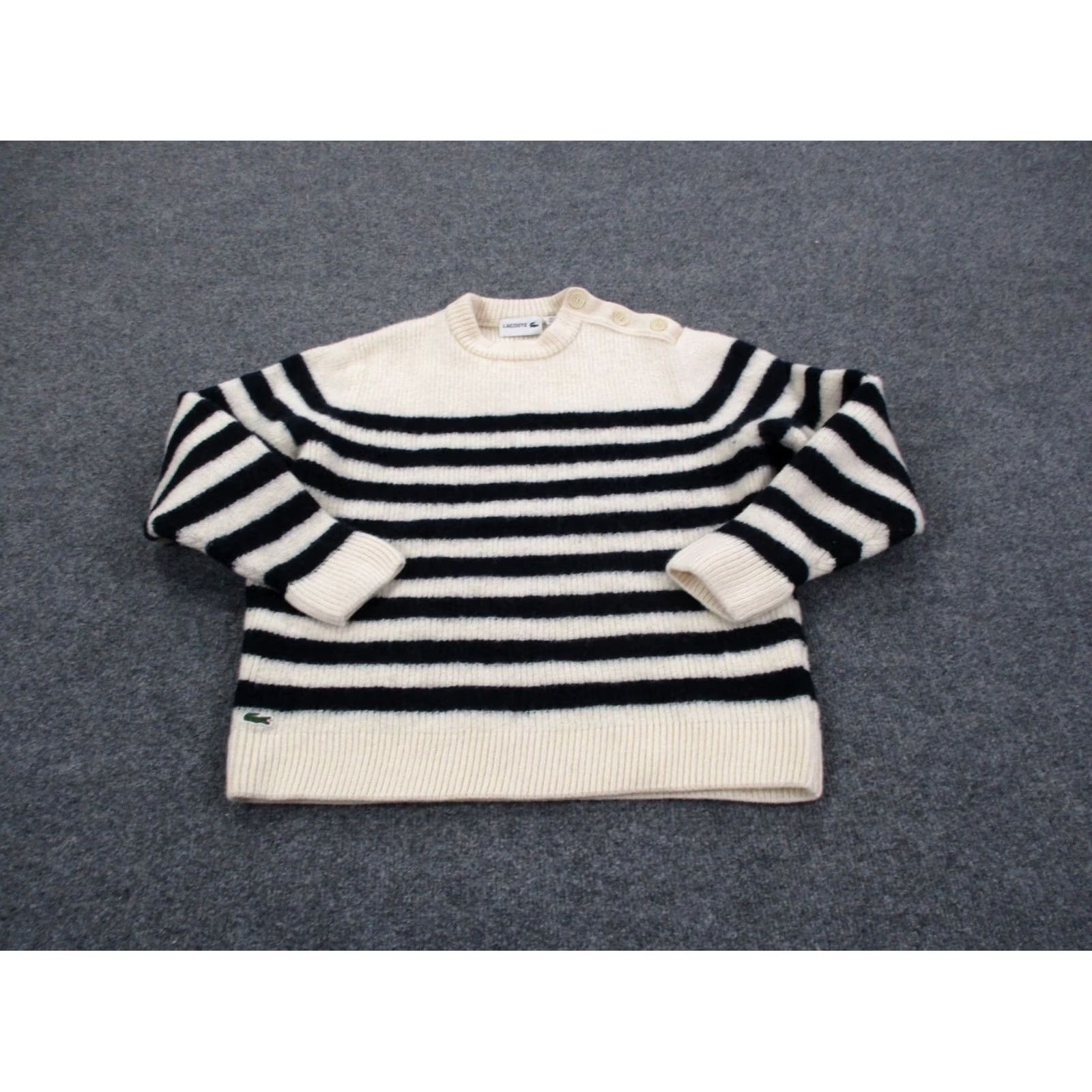 Lacoste Lacoste Sweater Womens 2XL White Wool Oversized Classic Pullover Stripe Knit Round Neck Long Sleeve Logo Pullover Winter Fall Spring Womens 2XL Size XXL / US 16-18 / IT 52-54 - 2 Thumbnail