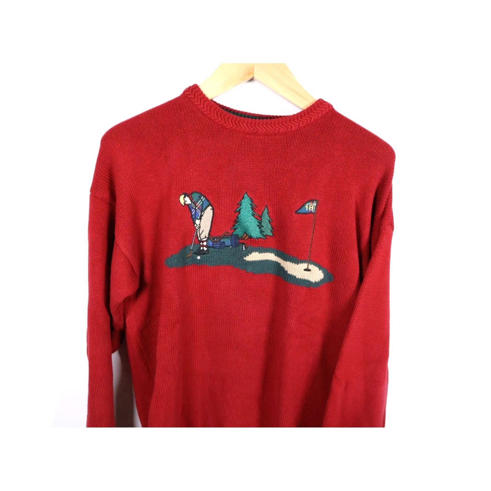 Vintage VINTAGE John Ashford Golf Sweater Mens Medium Red Embroidered Crew Neck Knit Pullover 90s Retro Classic Dad Size US M / EU 48-50 / 2 - 4 Thumbnail