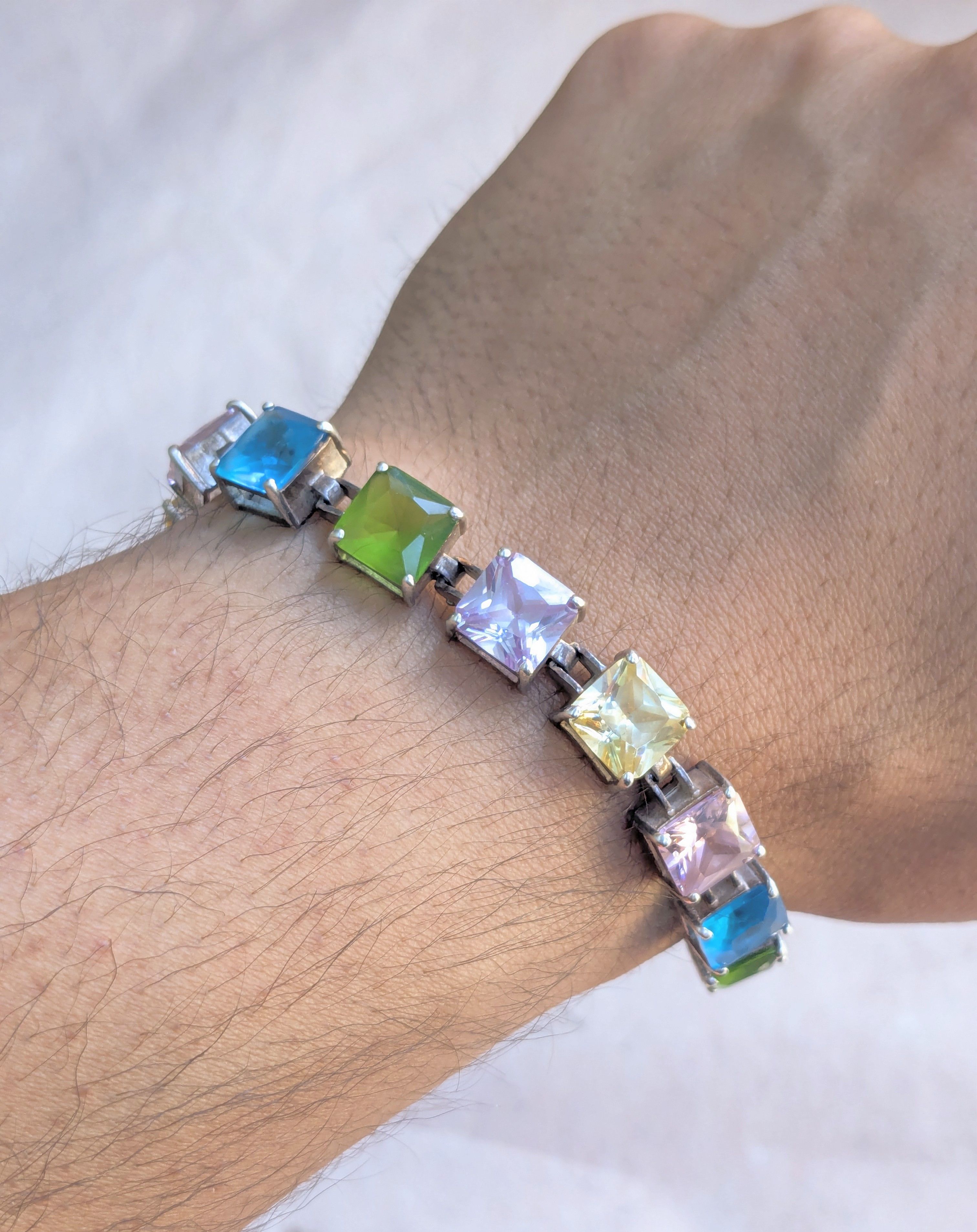 Sterling Silver Sterling Silver Tennis Bracelet Rainbow Square 7.5" Y2K Size ONE SIZE - 17 Thumbnail