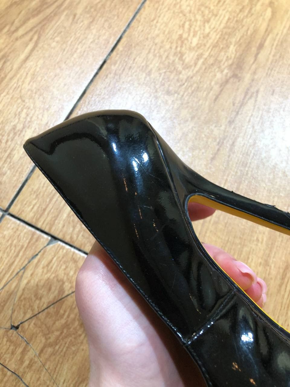 Yves Saint Laurent YVES SAINT LAURENT BLACK PATENT PUMP PEEP TOE HEELS Size US 7 / IT 37 - 10 Thumbnail
