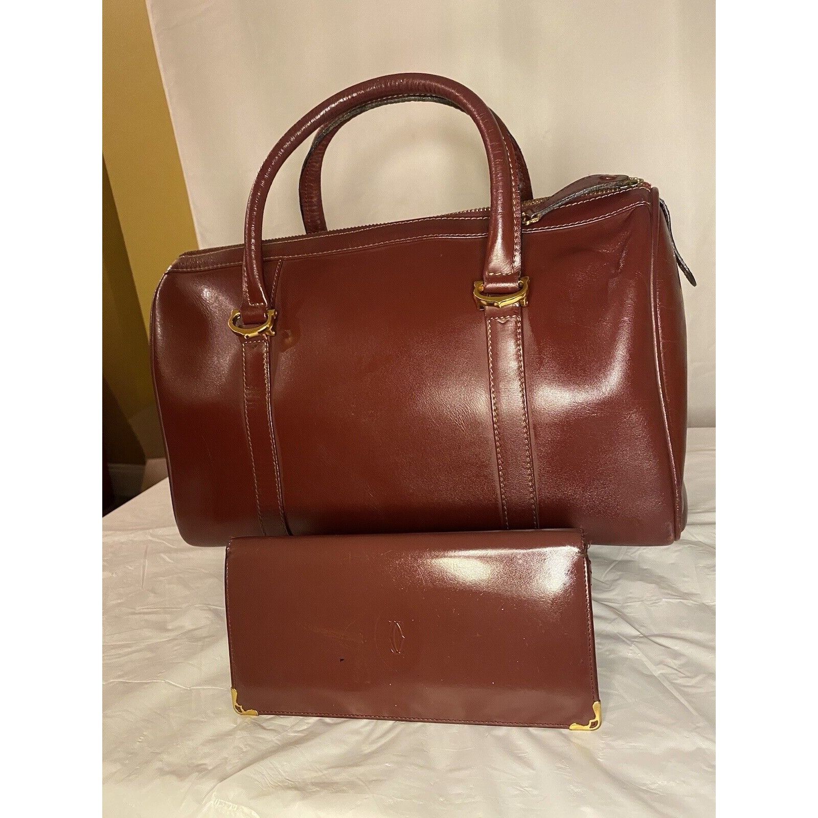 Cartier Vintage CARTIER Must Line Bordeaux Leather Boston Bag, Walle