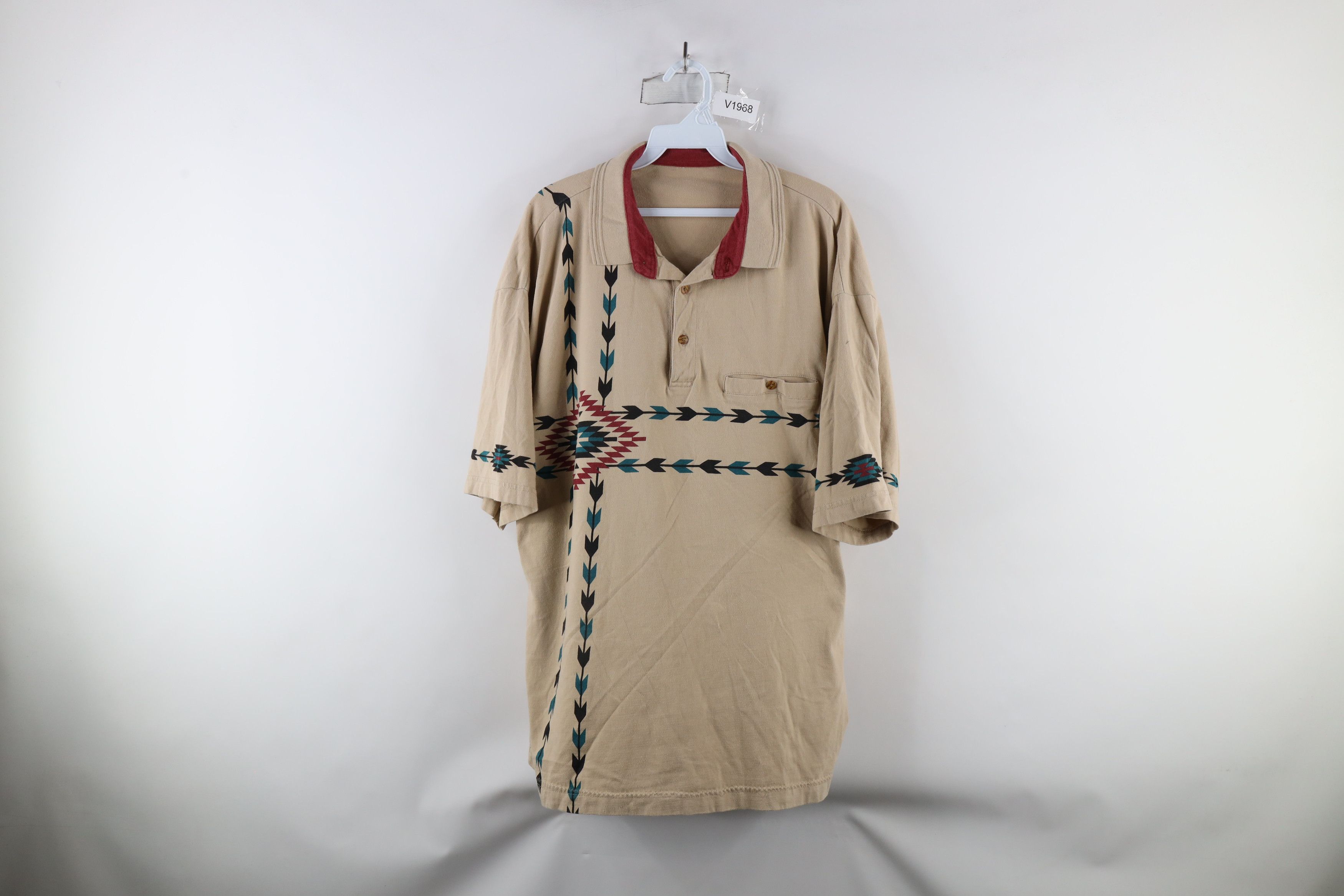 Vintage Vintage 90s Streetwear Southwestern Collared Polo Shirt Size US XXL / EU 58 / 5 - 1 Thumbnail