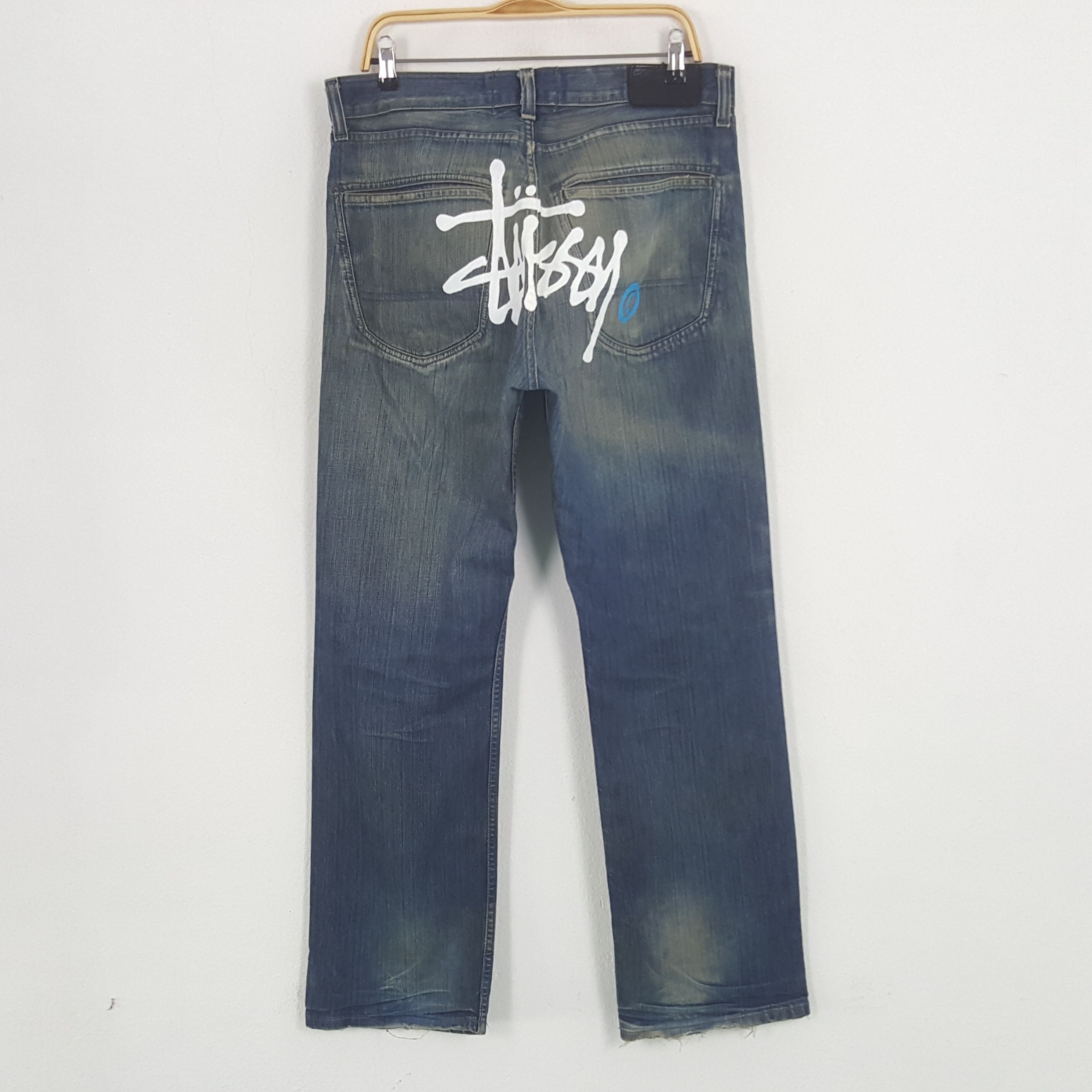 Stussy × Vintage Vintage Stussy Workgear Custom Big Logo Denim Jeans Size US 33 - 1 Thumbnail