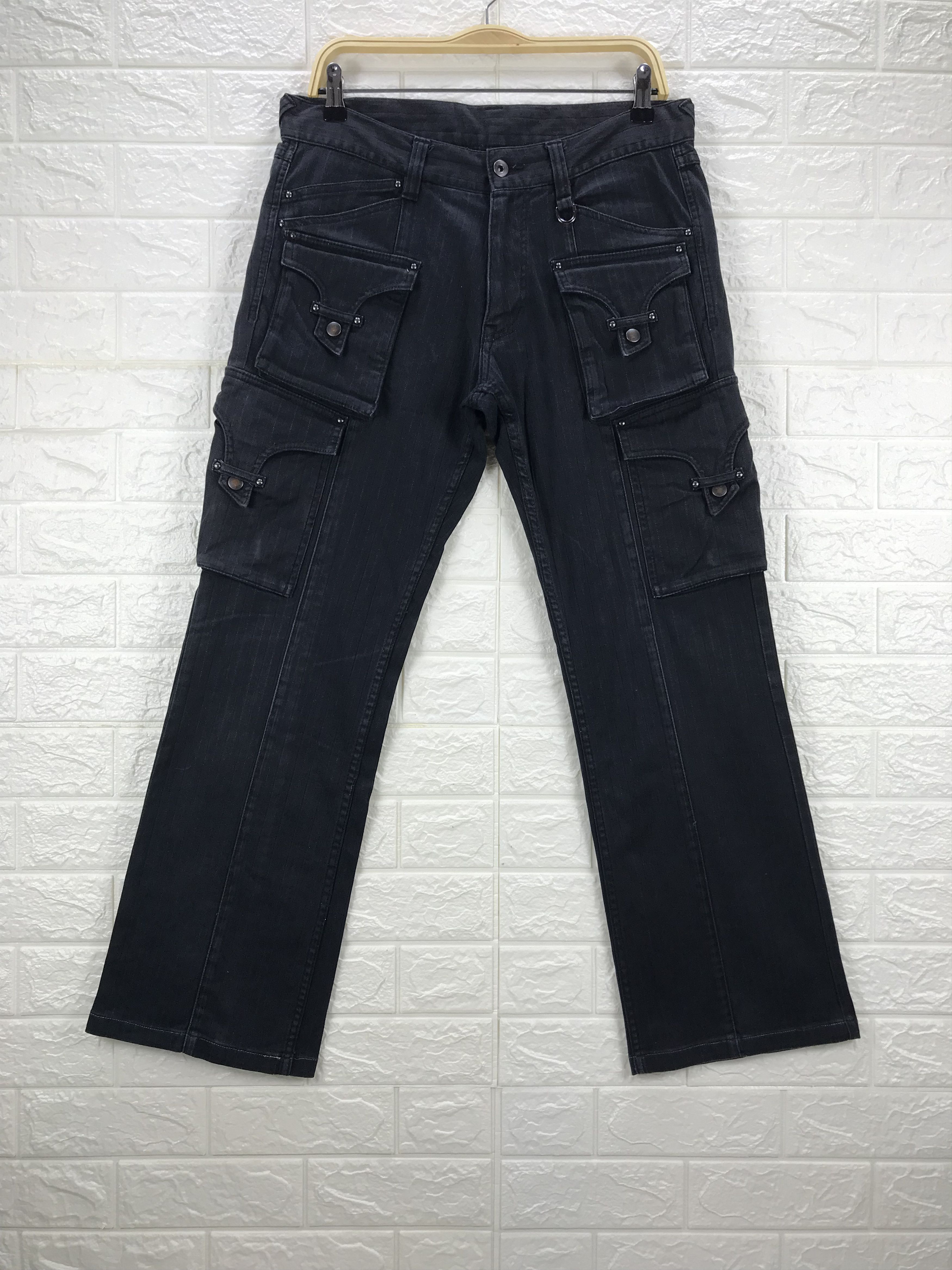 image of Avant Garde x Hideaways Flared Cargo Pants Japanese Hideways Utility Bootcut Pant in Black (Size 33