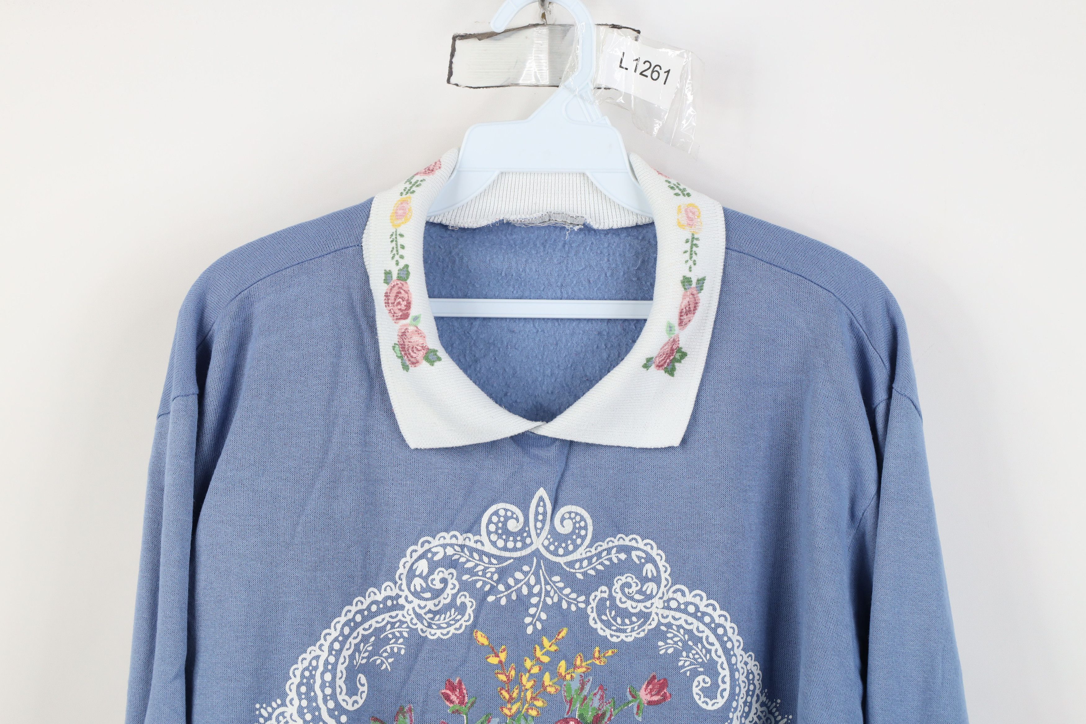 Vintage Vintage 90s Country Primitive Floral Collared Sweatshirt Size XXL / US 16-18 / IT 52-54 - 2 Thumbnail