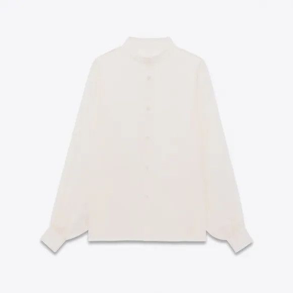 Saint Laurent Paris oc11z1225 726969 Shirt in Silk Satin in Grayish White Size US XS / EU 42 / 0 - 2 Thumbnail