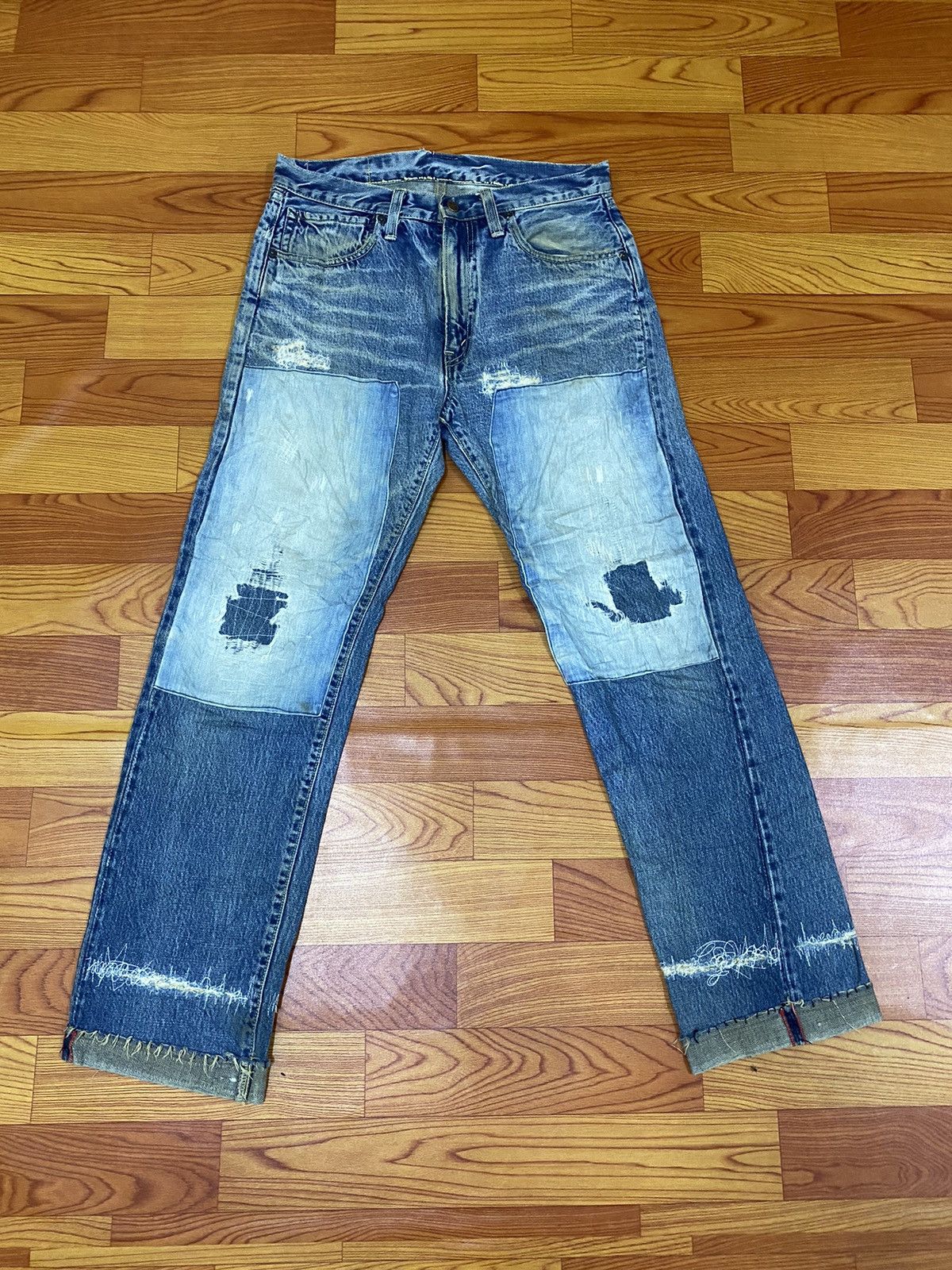 Blue Blue Japan Rare!! Blue Blue Jeans Denim Boro Distressed Style Size US 31 - 1 Thumbnail
