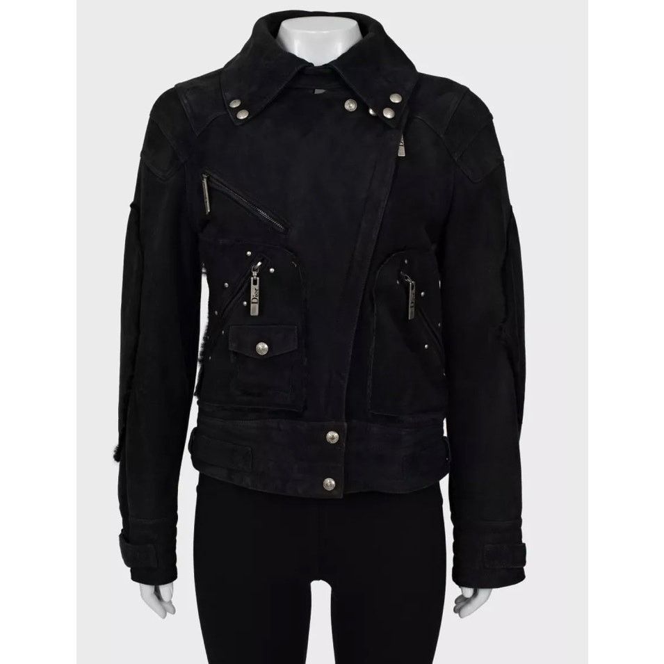 Christian Dior Black Genuine Leather Shearling Jacket