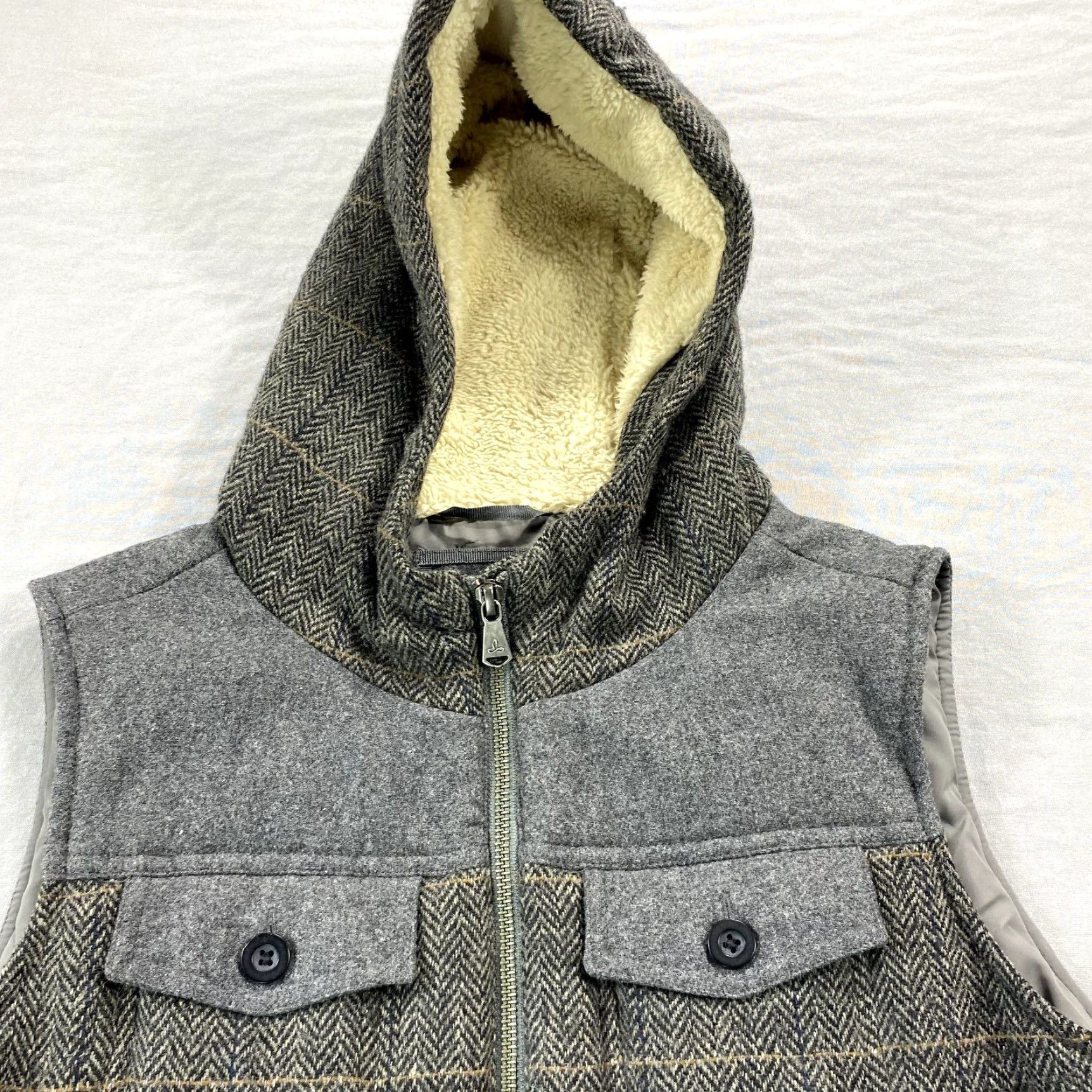Prana Prana Ava Vest Womens Small Gray Herringbone Wool Hooded Lined Outdoor Jacket Size S / US 4 / IT 40 - 4 Thumbnail