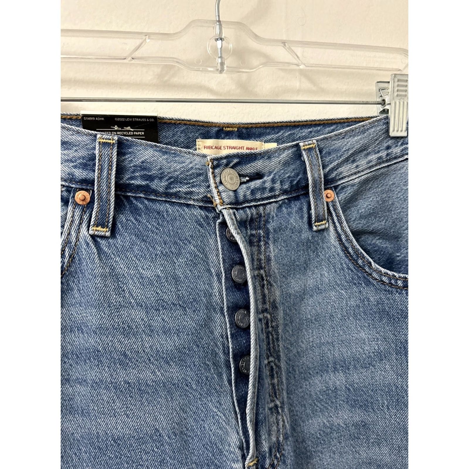 Levi's Levi's Premium Big E Jeans Womens 31x27 Blue Denim Ribcage Straight Ankle Button Size 24" / US 00 / IT 34 - 4 Thumbnail