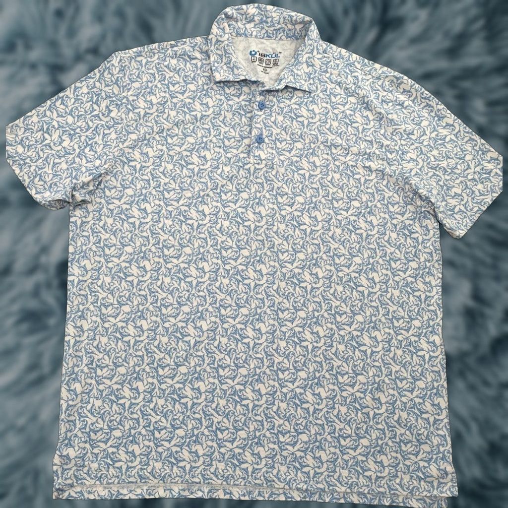 Vintage VINTAGE Ibkul Polo Shirt Mens 2XL Short Sleeve Blue White All Over Fish Print Activewear Size US XXL / EU 58 / 5 - 1 Thumbnail