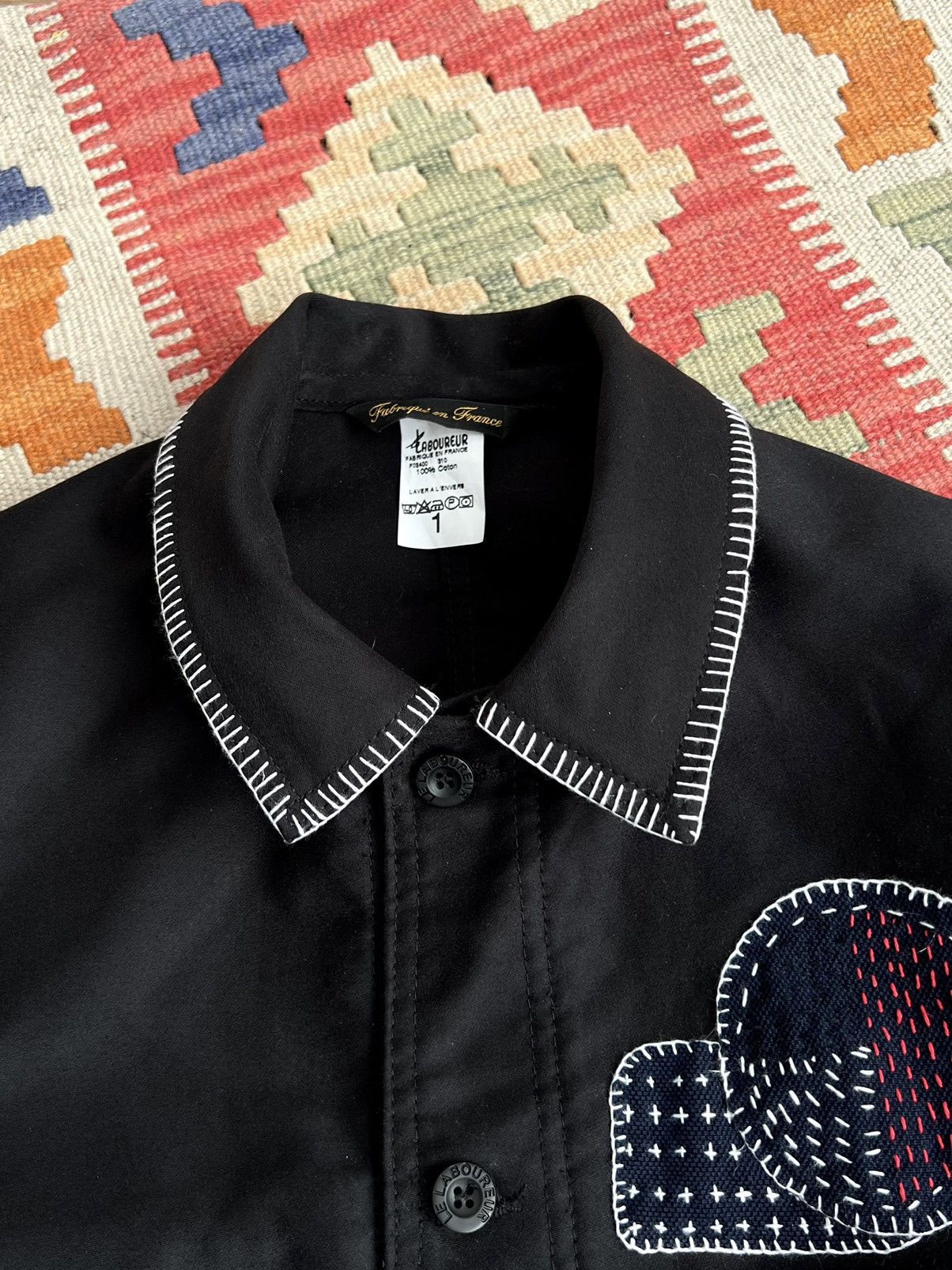 Le Laboureur 🇫🇷Le Laboureur Black Moleskin Sashiko Patched Chore Jacket Size US S / EU 44-46 / 1 - 10 Thumbnail
