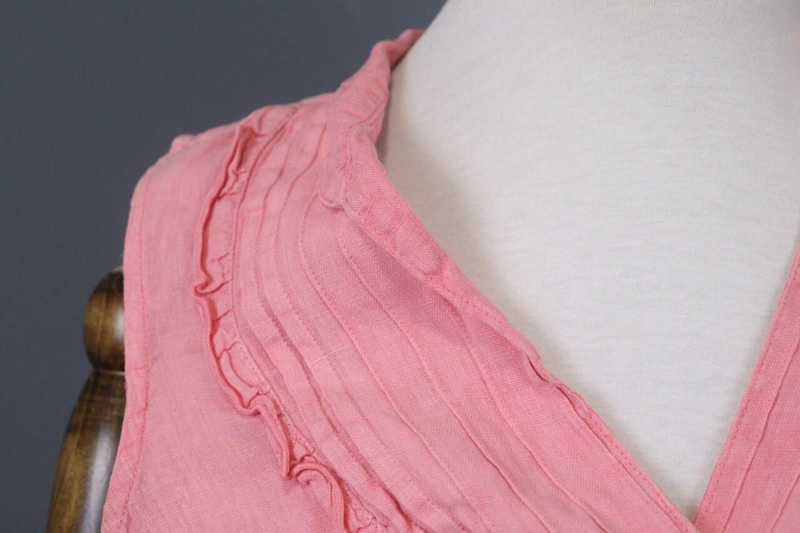 120% Lino 120% Lino Pink Ruffled Trim V-Neck Sheath Dress Size 40 Size M / US 6-8 / IT 42-44 - 6 Thumbnail