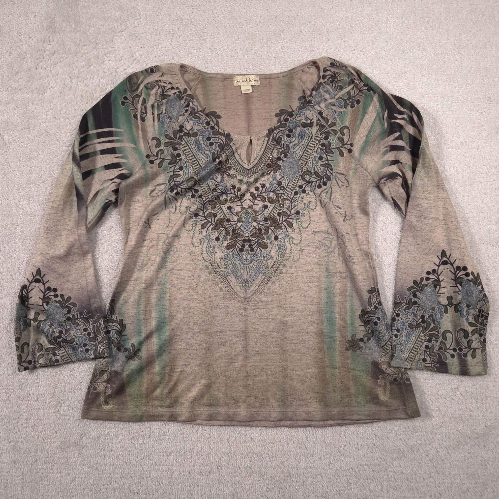 Olive Live And Let Live Blouse Womens S Multicolor Floral V Neck Studded Top Size S / US 4 / IT 40 - 2 Thumbnail