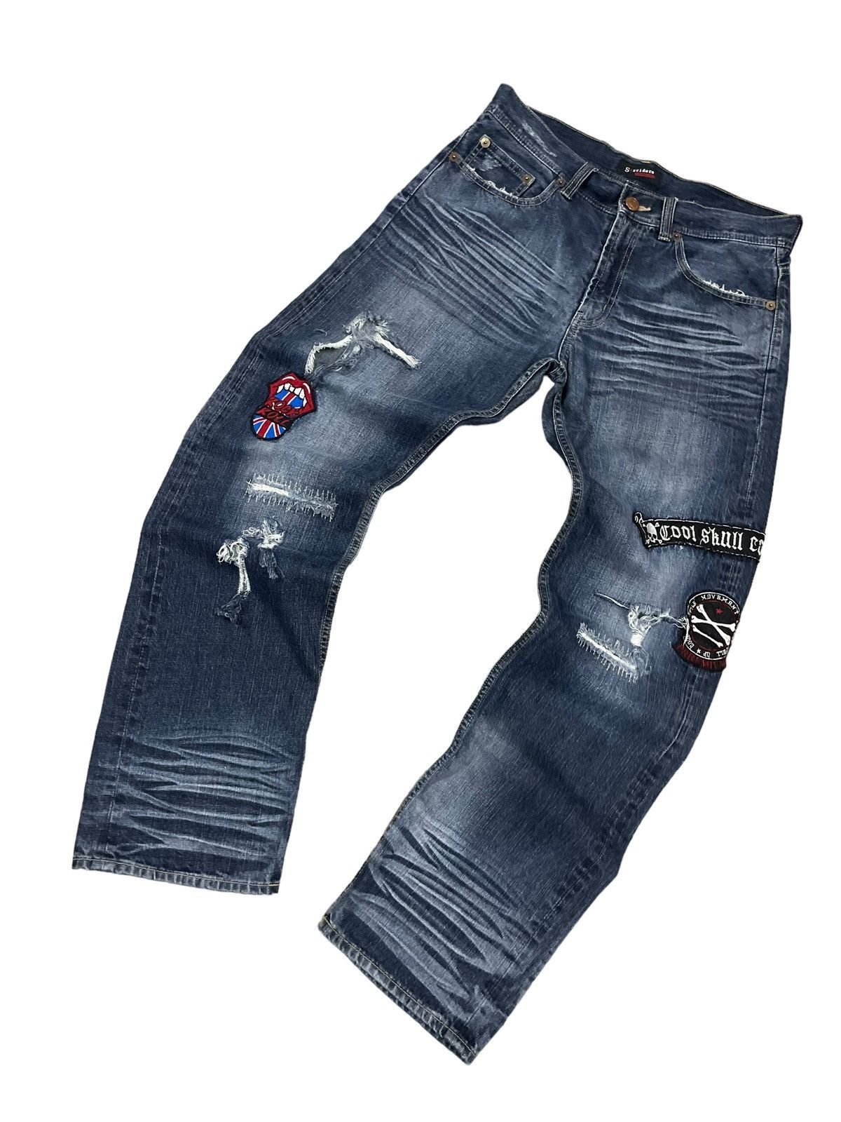 Seditionaries Vintage Y2K Punk Style Patches Denim Loose Distressed Jeans Size US 33 - 4 Thumbnail