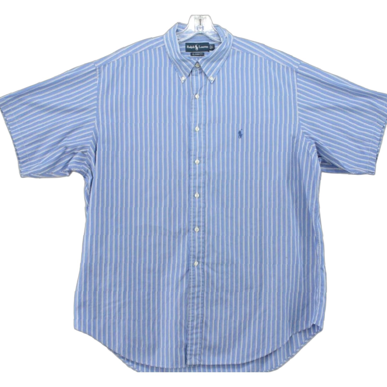 Polo Ralph Lauren VINTAGE Polo Ralph Lauren Dress Shirt Men’s 17.5 Blue Striped Button Short Sleeve VTG Size 48R - 1 Thumbnail