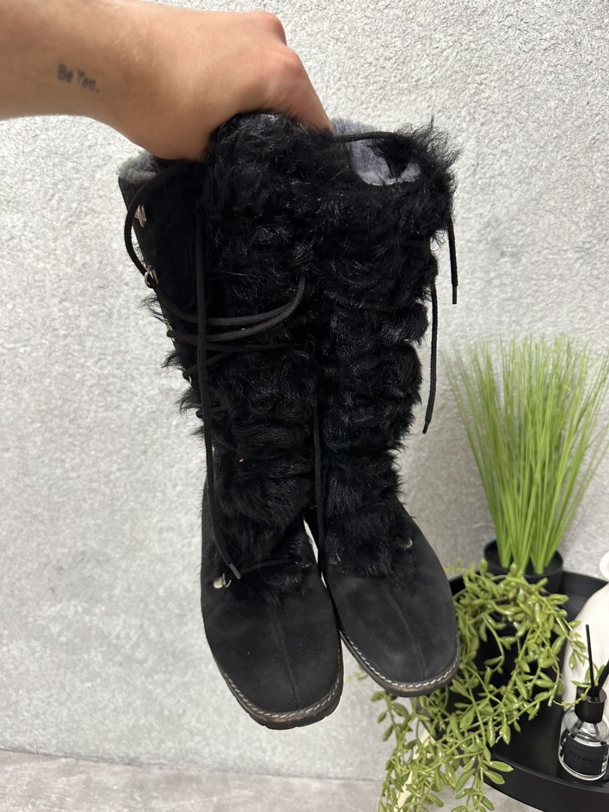 Other Y2K Kandahar Suede Fur Boots | Black Lace-Up Size US 7.5 / IT 37.5 - 7 Thumbnail