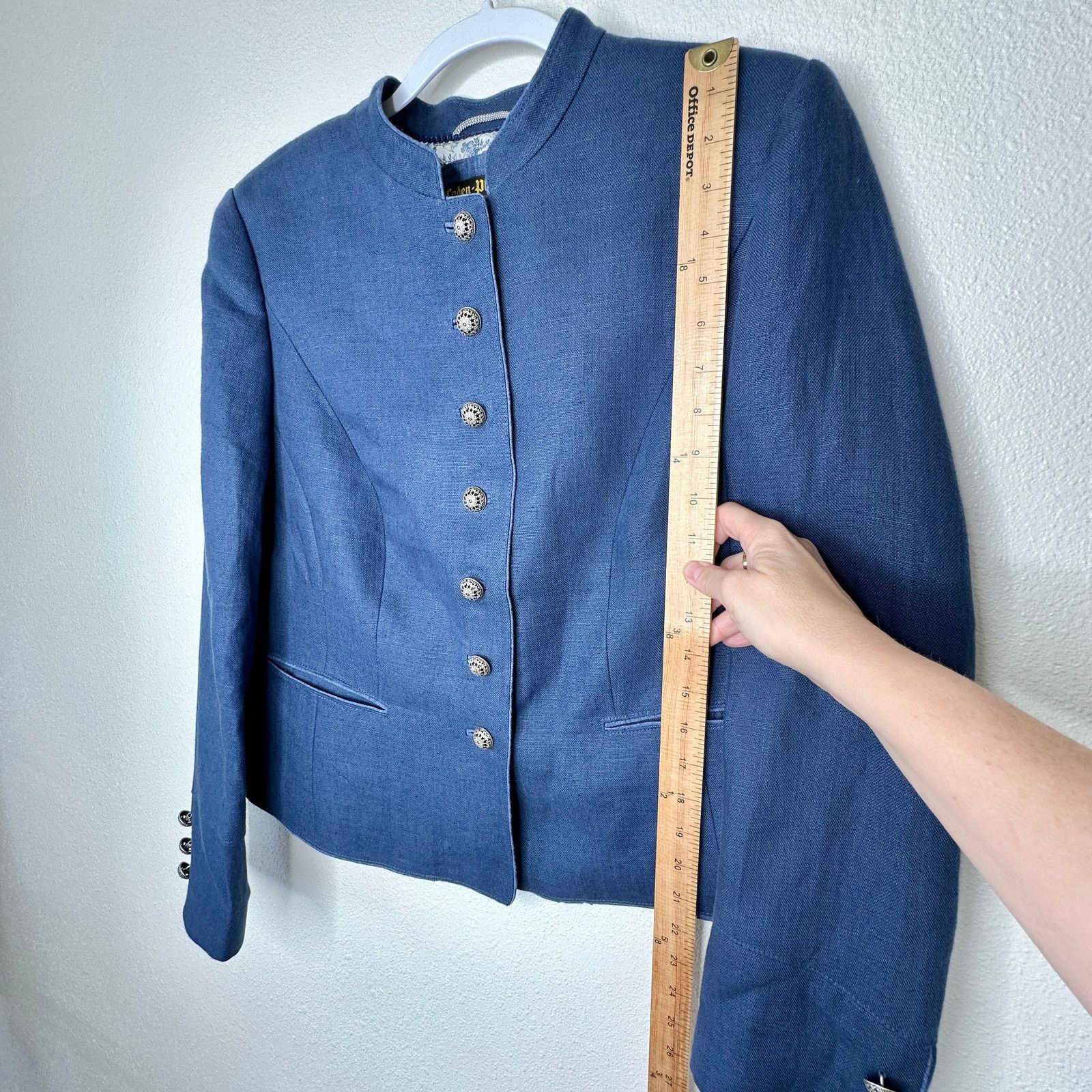 Other Loden Plankl Denim Blue Linen Band Neck Button Blazer Jacket Size XL / US 12-14 / IT 48-50 - 13 Thumbnail