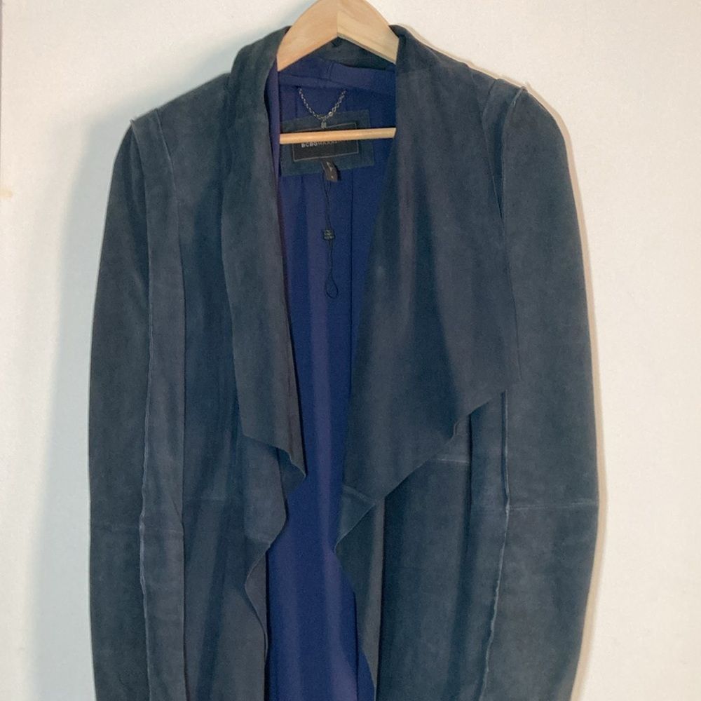 Bcbgmaxazria BCBG Maxazria Navy Leather Size S Waterfall Blazer Coat Jack Size S / US 4 / IT 40 - 5 Thumbnail