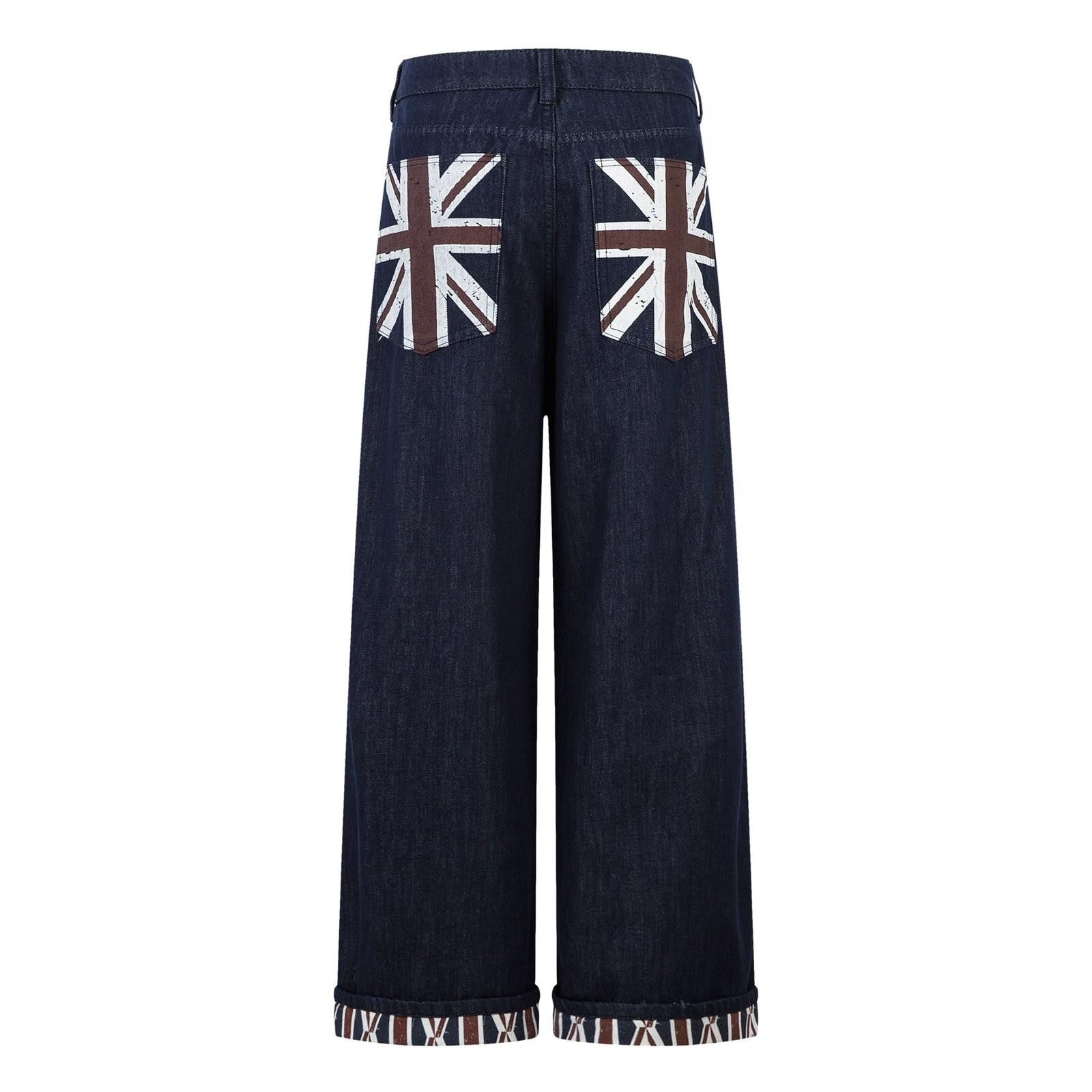Selvedge Wide Leg Raw Denim Jeans with Union Jack Detail
