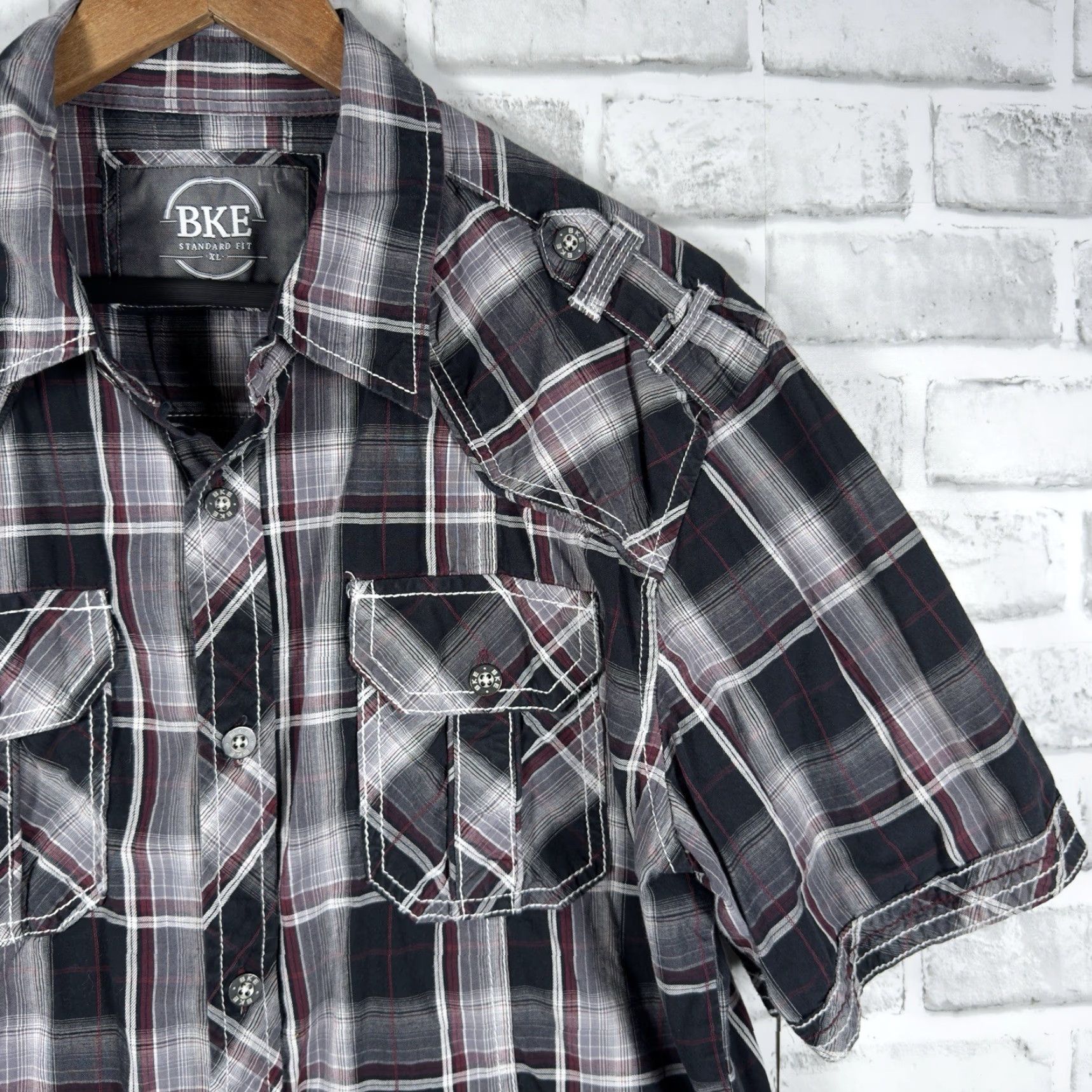 BKE BKE Plaid Short Sleeve Button-Down Shirt XL Men Multicolor Pattern Size US 36 / EU 52 - 2 Thumbnail