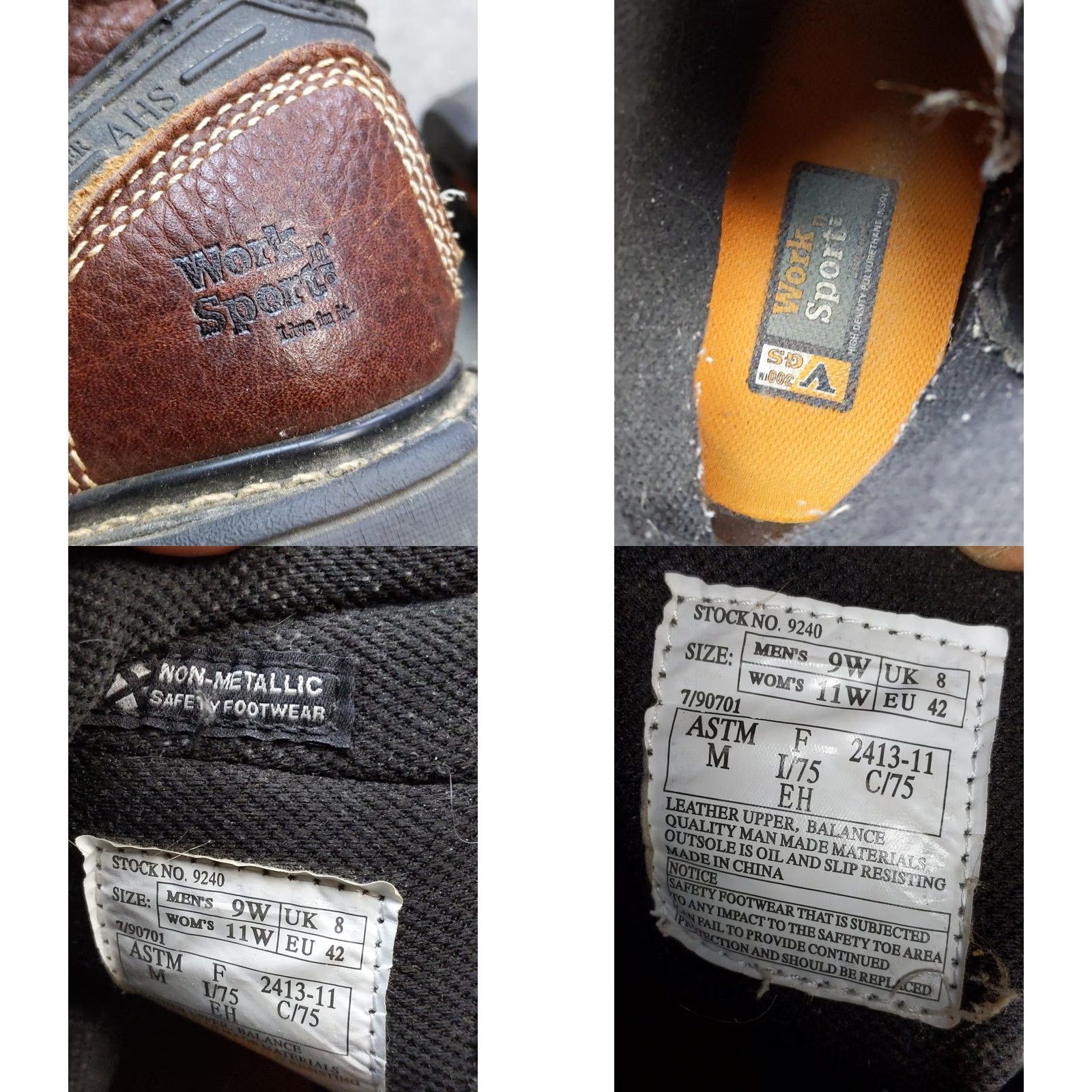 Vintage Work n' Sport Work Boots Mens 9W / Womens 11W Brown Leather Composite Toe Safety Boots Women's Mens 9 11 Brown Leather Non-Metallic EH ASTM F2413-11 Size US 9 / IT 39 - 10 Thumbnail