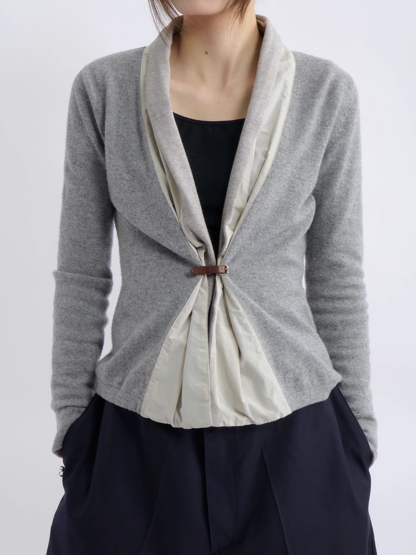 Fabiana Filippi Fabiana Filippi Gray Paneled Wool Knit Cardigan Size XS / US 0-2 / IT 36-38 - 1 Thumbnail