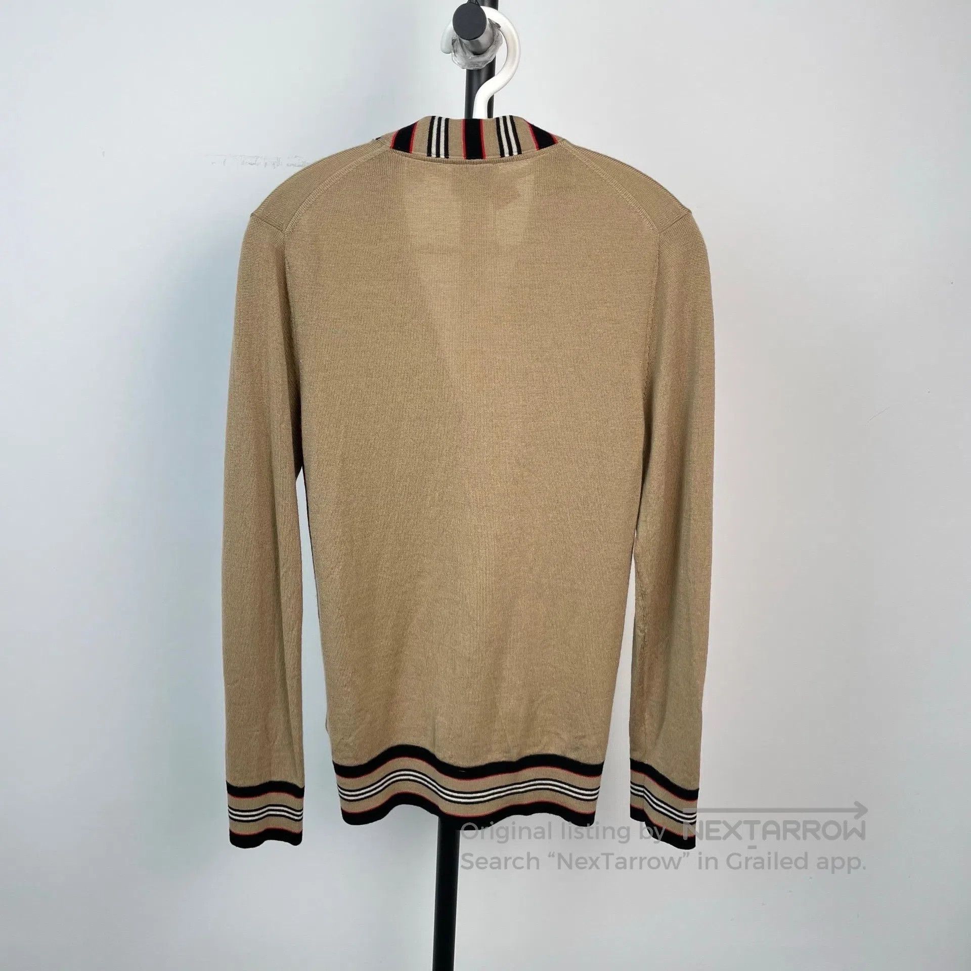 Burberry Burberry Khaki Stripe V-Neck Knit Cardigan| Size S / US 4 / IT 40 - 2 Thumbnail
