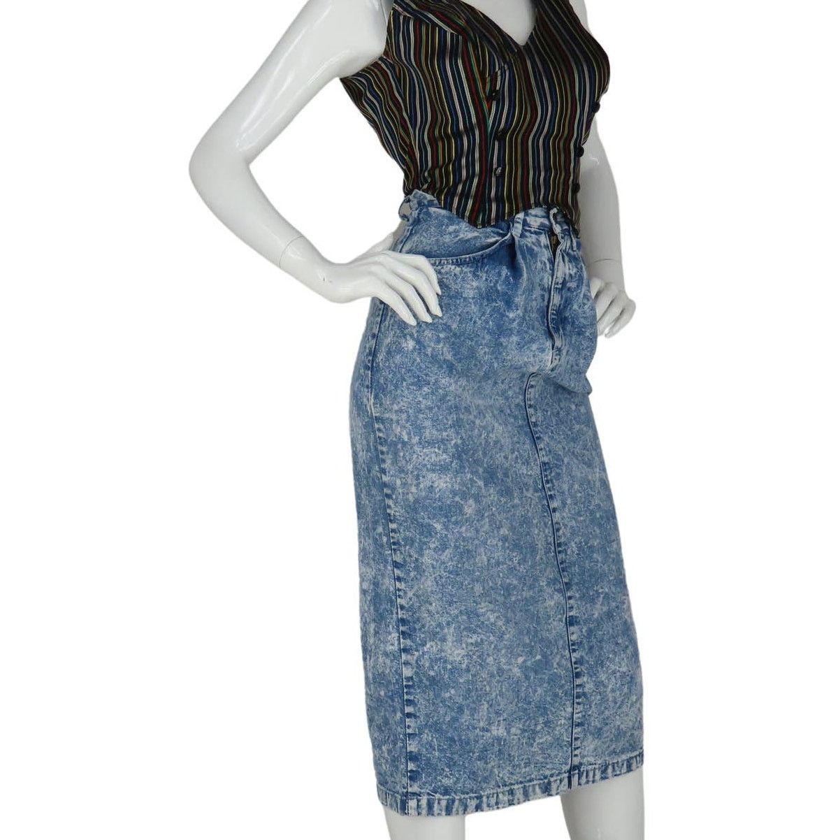 Vintage 80sAcid Wash High Waisted Glam Rock Skirt XXXS 22 Size 22" - 1 Thumbnail