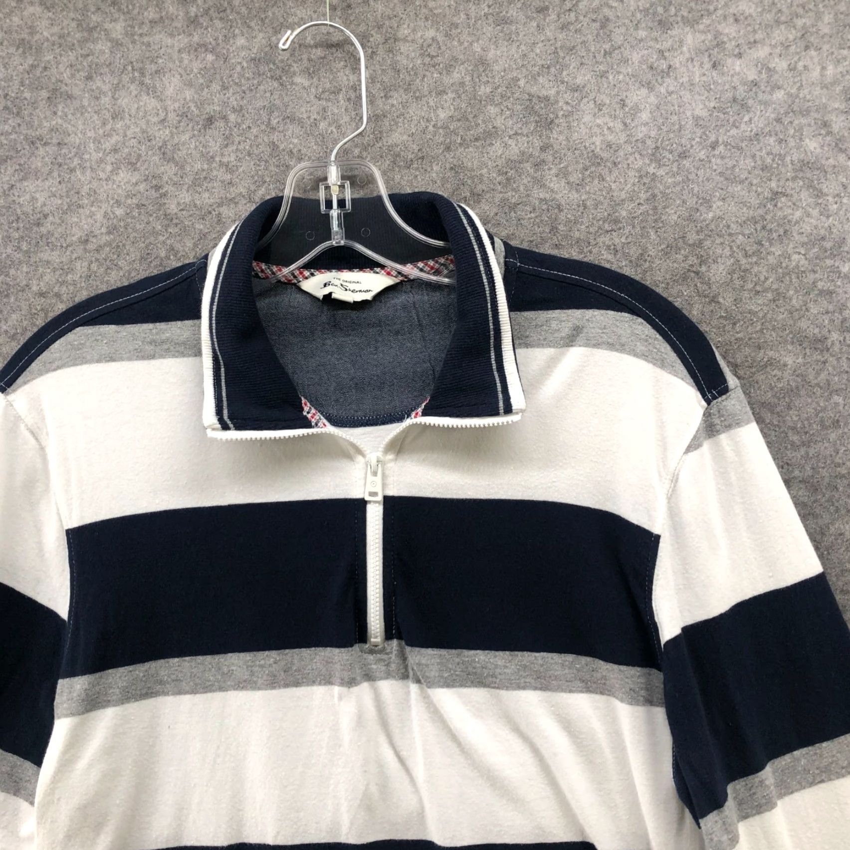 Ben Sherman Ben Sherman Striped 1/4 Zip Long Sleeve Shirt Mens M Cotton Blue Navy Casual Size US M / EU 48-50 / 2 - 3 Thumbnail