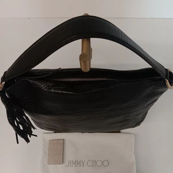Jimmy Choo Jimmy Choo Croc-Embossed Leather Soft Hobo Bag - Black Size ONE SIZE - 5 Thumbnail