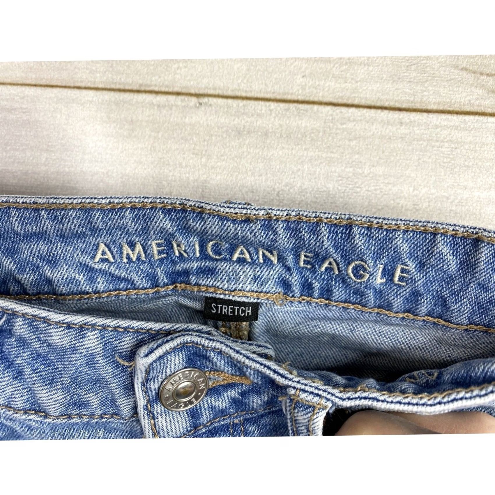 American Eagle Outfitters VINTAGE American Eagle Womens Mom Jeans 0 Short Destroyed Denim High Rise Stretch Size 25" / US 0 / IT 36 - 3 Thumbnail