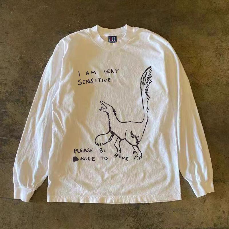 Japanese Brand × Vintage White retro cartoon dinosaur print long sleeve t-shirt Size US L / EU 52-54 / 3 - 1 Thumbnail