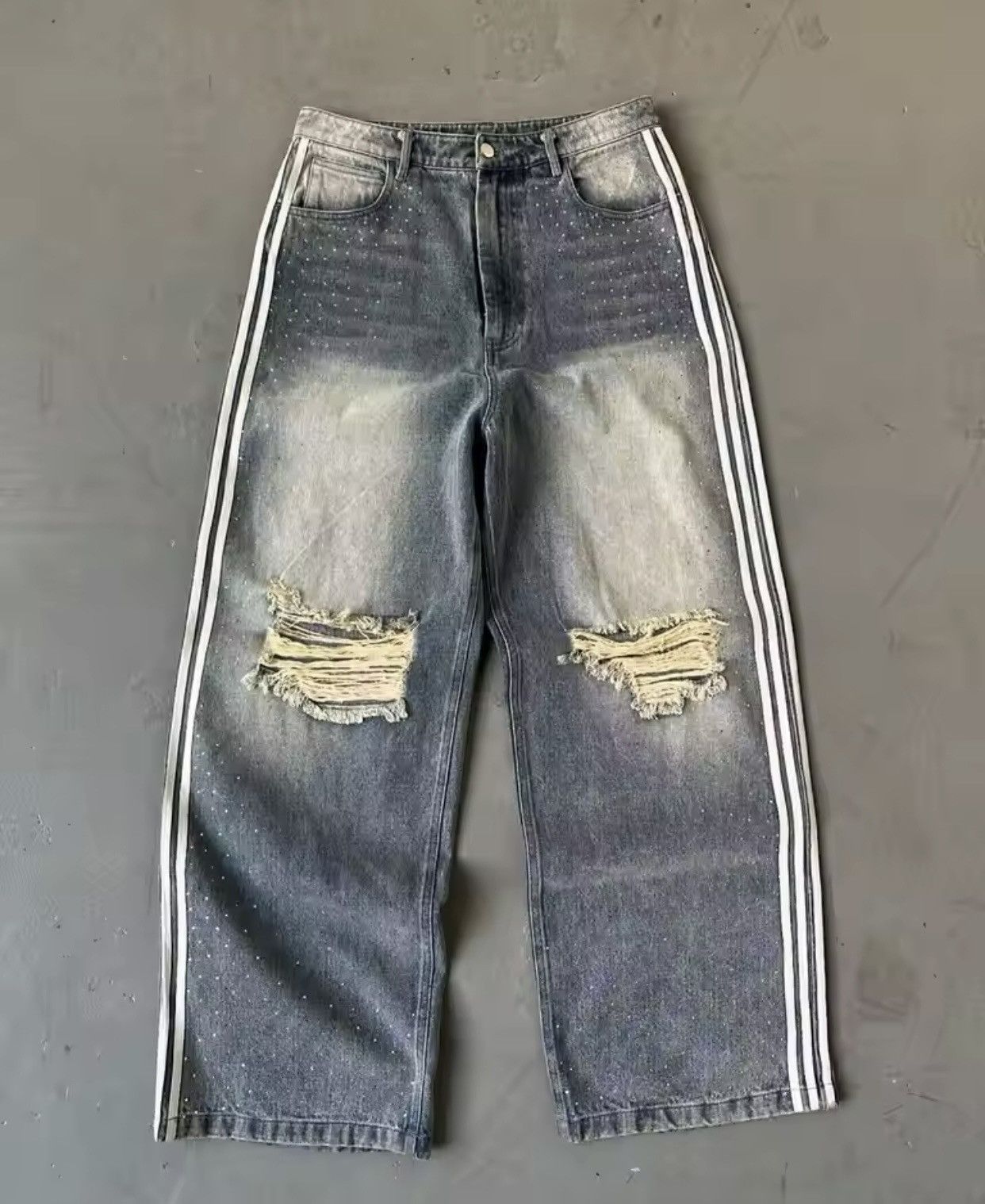 Japanese Brand × Jean style minimalist striped rhinestone loose straight leg jeans Size US 32 / EU 48 - 3 Thumbnail