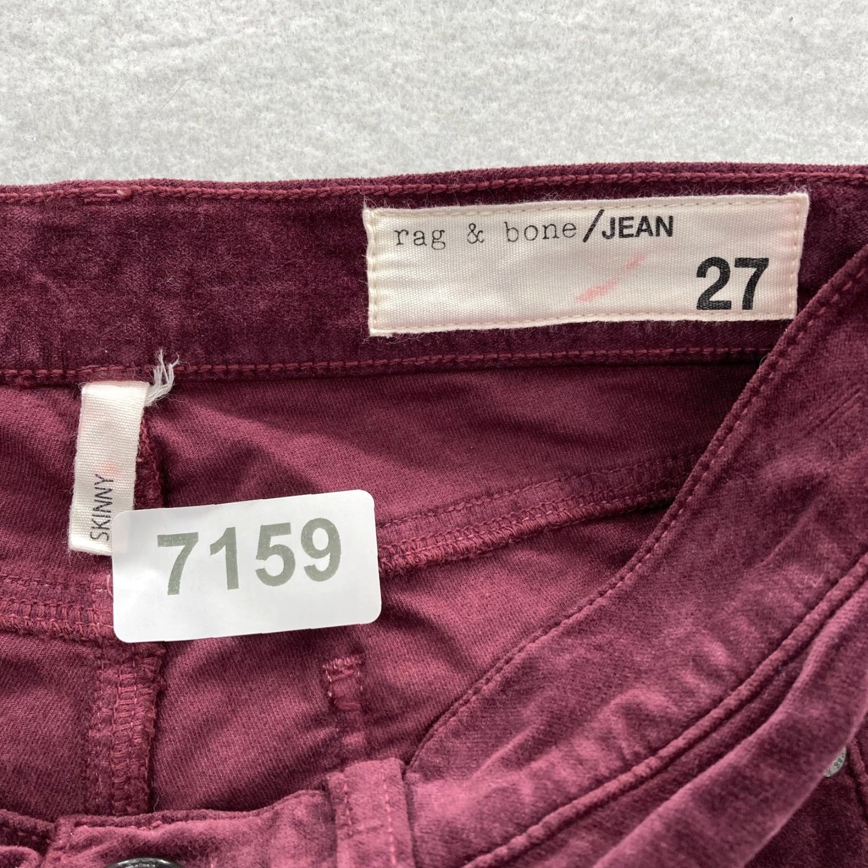 Rag & Bone rag & bone Women's Pants 27 Burgundy Red Velvet Stretch Skinny Leg Flat Front Low Rise Cotton Rayon Spandex Size 27" / US 4 / IT 40 - 4 Thumbnail