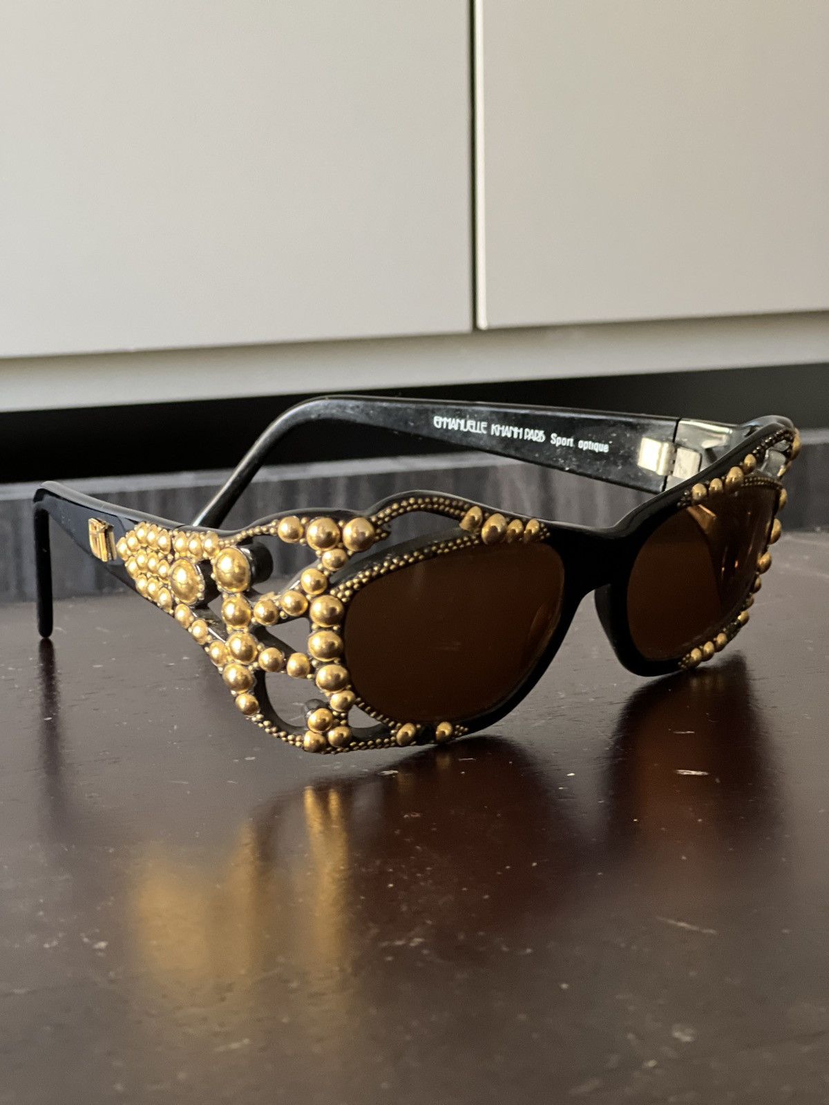 Emmanuelle Khanh Vintage Emmanuelle Khanh Golden Studded Sunglasses Size ONE SIZE - 3 Thumbnail